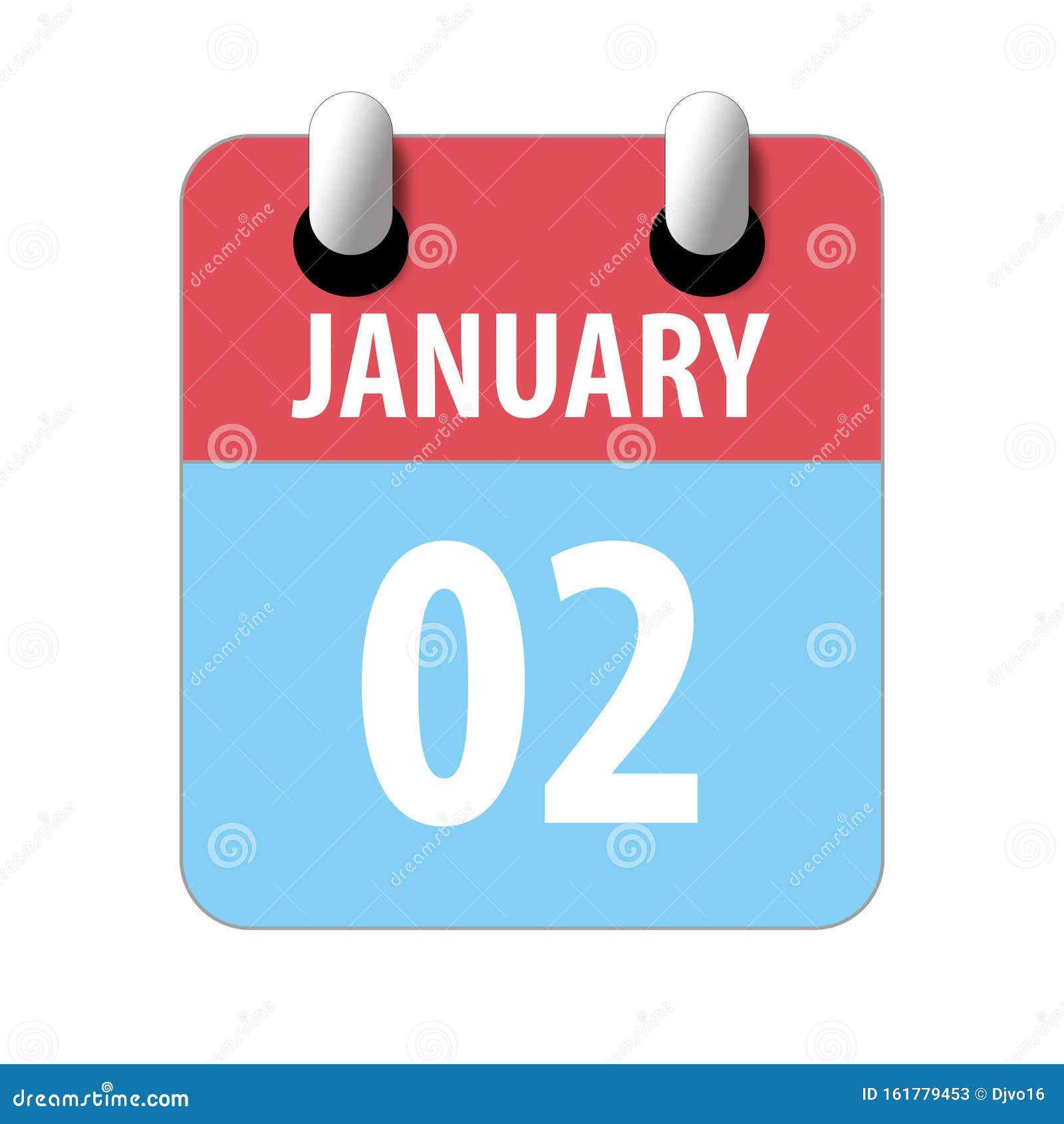 January 2nd. Day 2 of Month,Simple Calendar Icon on White Background