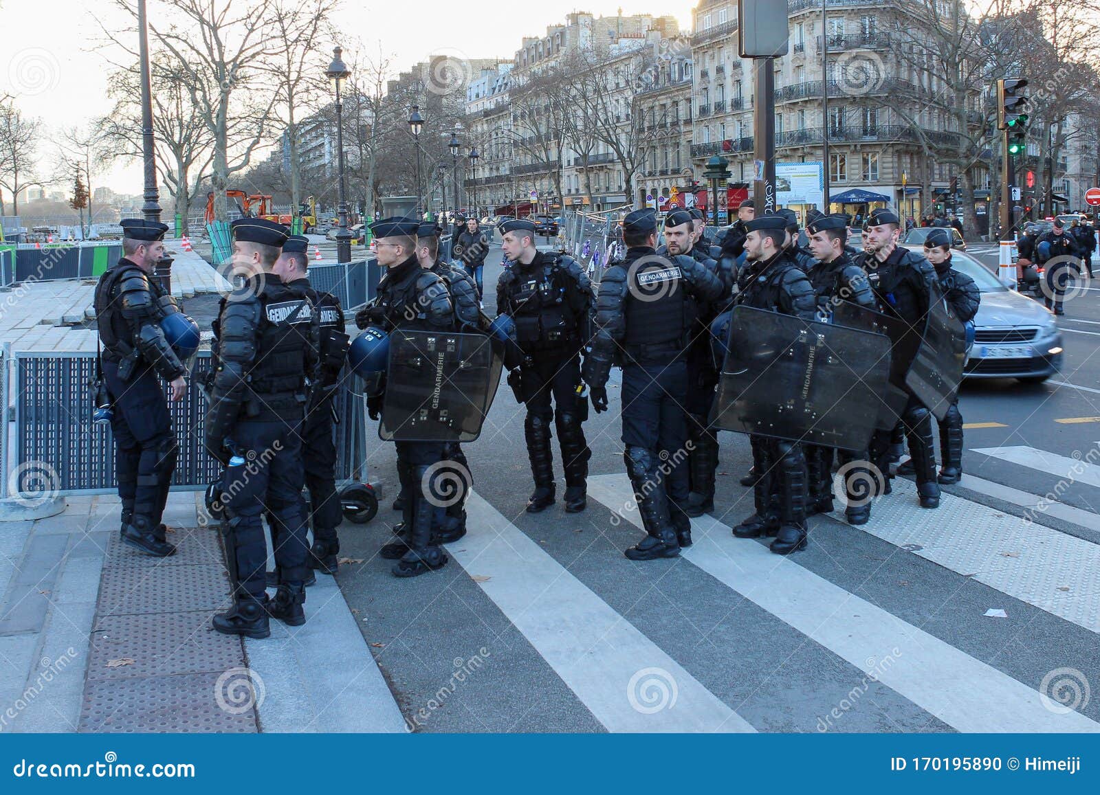 18 January 2020, Paris, France - French Riot Police Squad at the Yellow ...