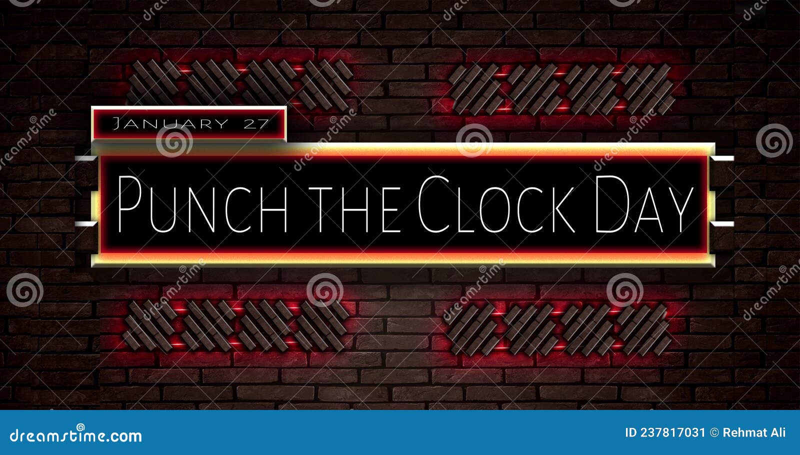 27 January, Punch the Clock Day, Text Effect on Bricks Background Stock Illustration