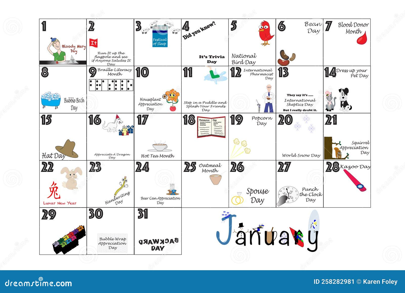 January 2023 Quirky Holidays and Unusual Celebrations Stock
