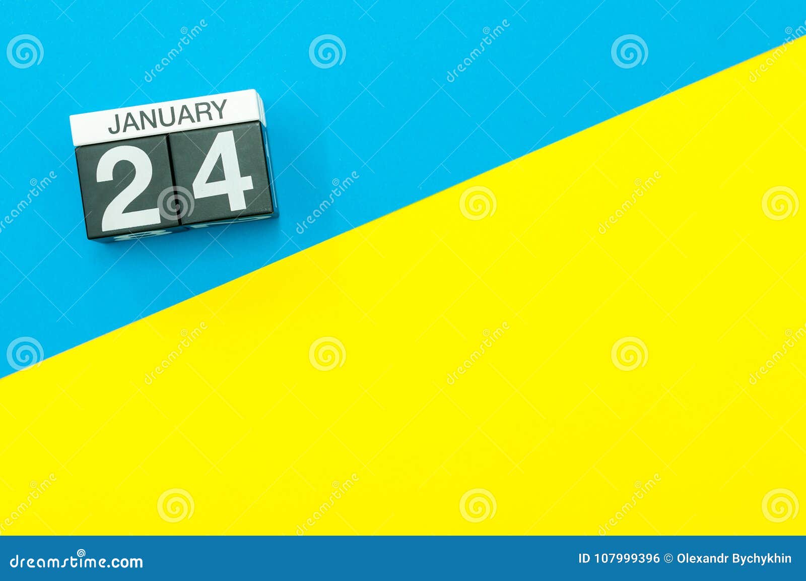 January 24th Day 24 Of January Month Calendar On Blue And Yellow