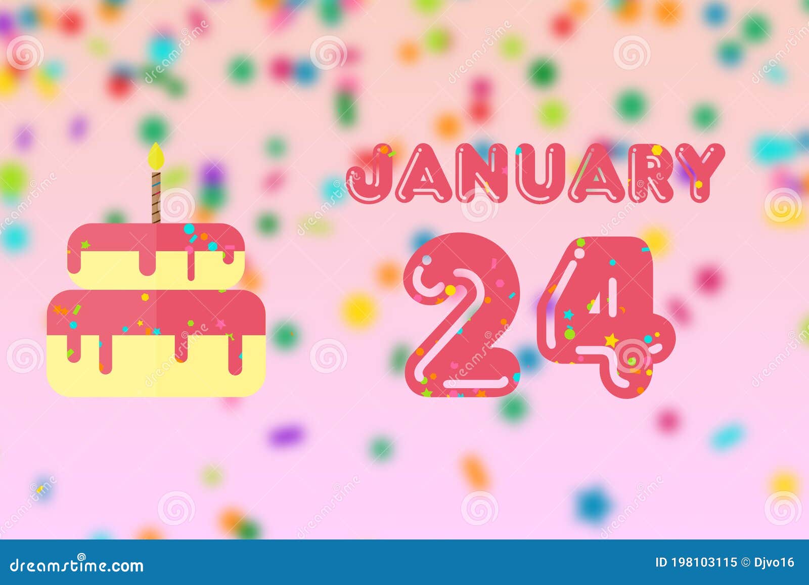 January 24th. Day 24 of Month,Birthday Greeting Card with Date of Birth