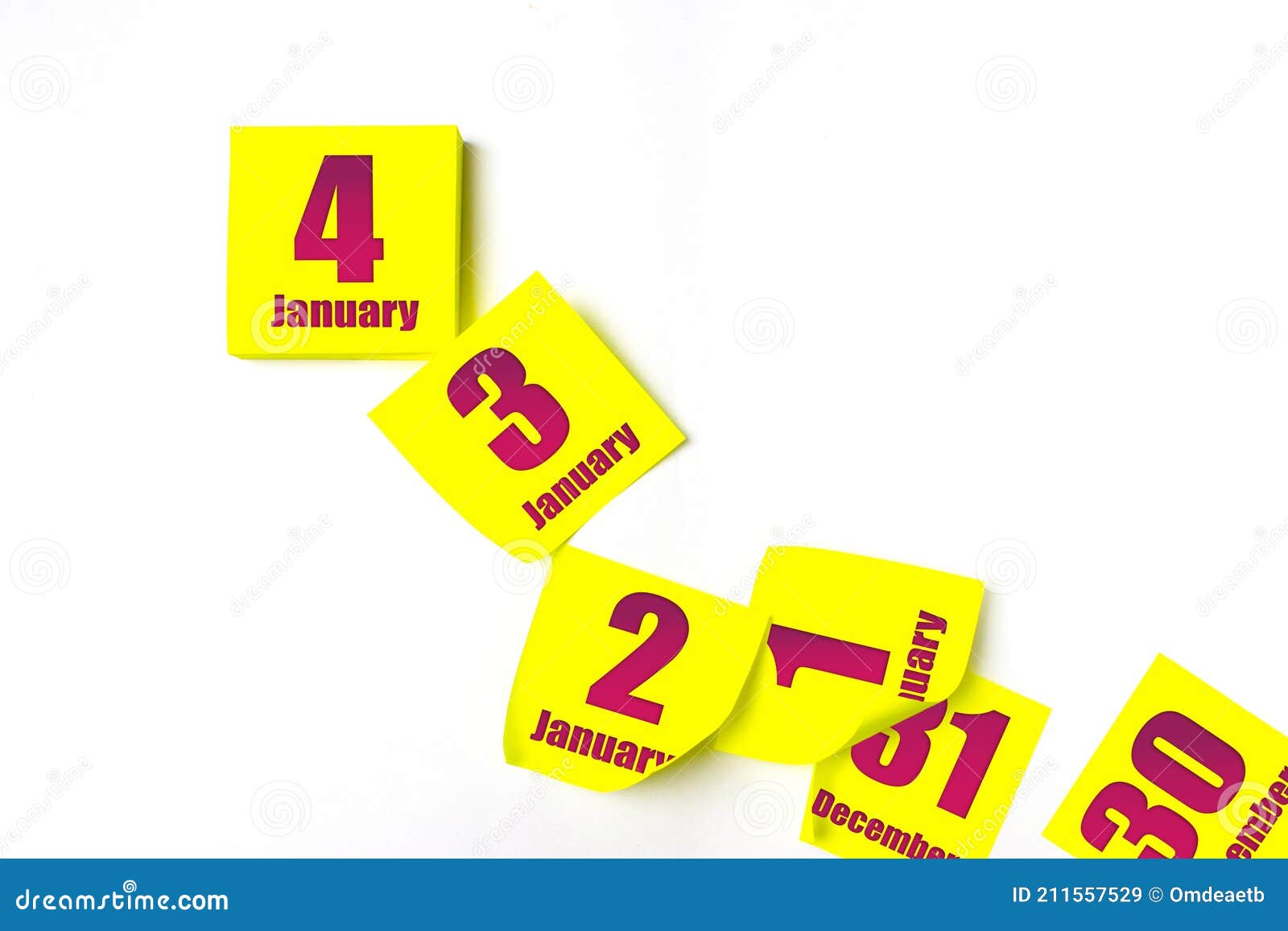 January 4th. Day 4 of Month, Calendar Date. Many Yellow Sheet of the