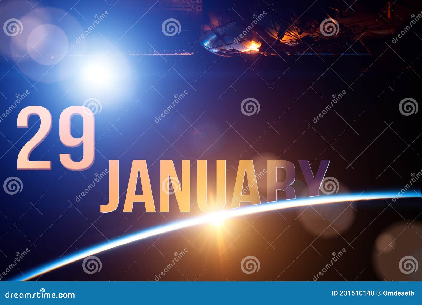 January 29th. Day 29 of Month, Calendar Date. the Spaceship Near Earth