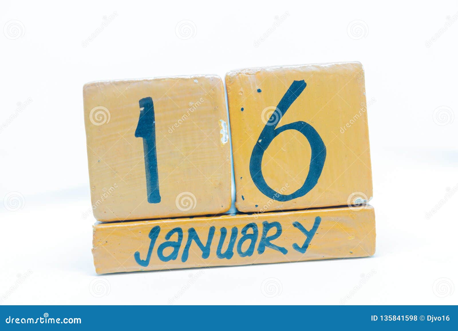 January 16th. Day 16 of Month, Calendar on Wooden Background. Winter