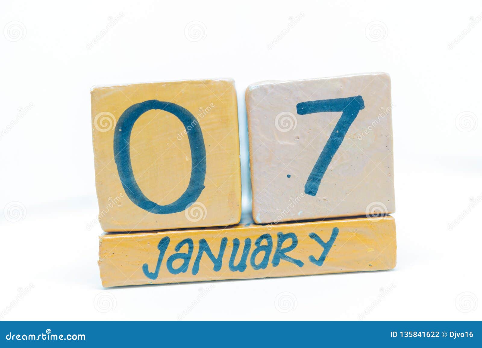 January 7th. Day 7 of Month, Calendar on Wooden Background. Winter Time