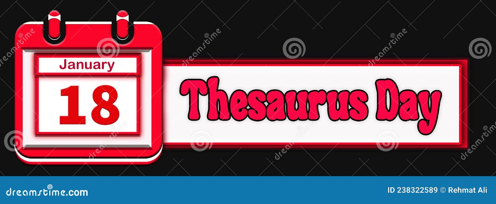 18 January, Thesaurus Day, Text Effect on Black Background Stock