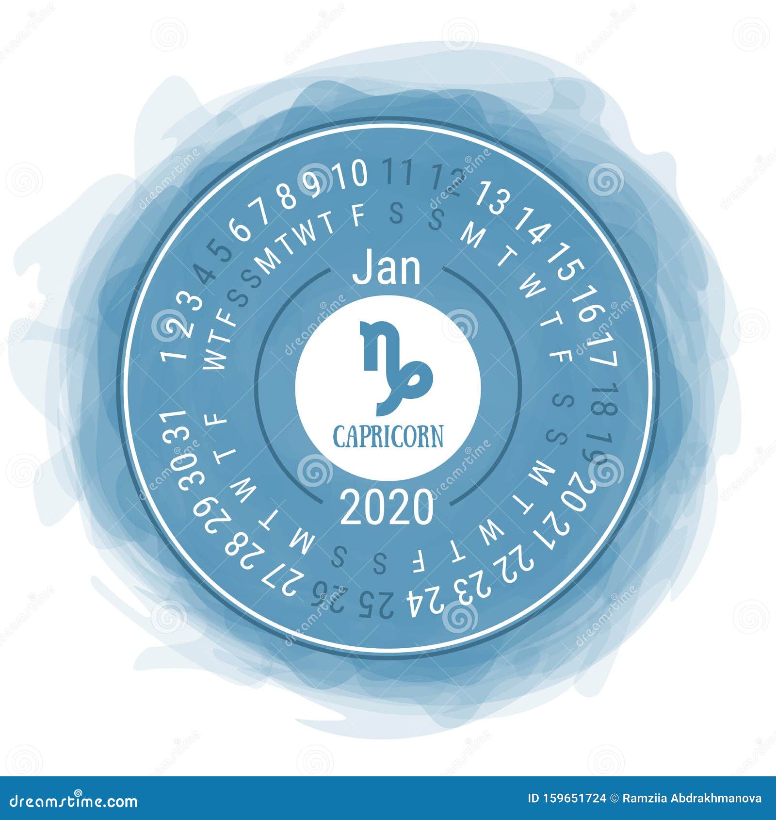 January 2020. Vector English Ñ alendar. Zodiac Sign. Capricorn