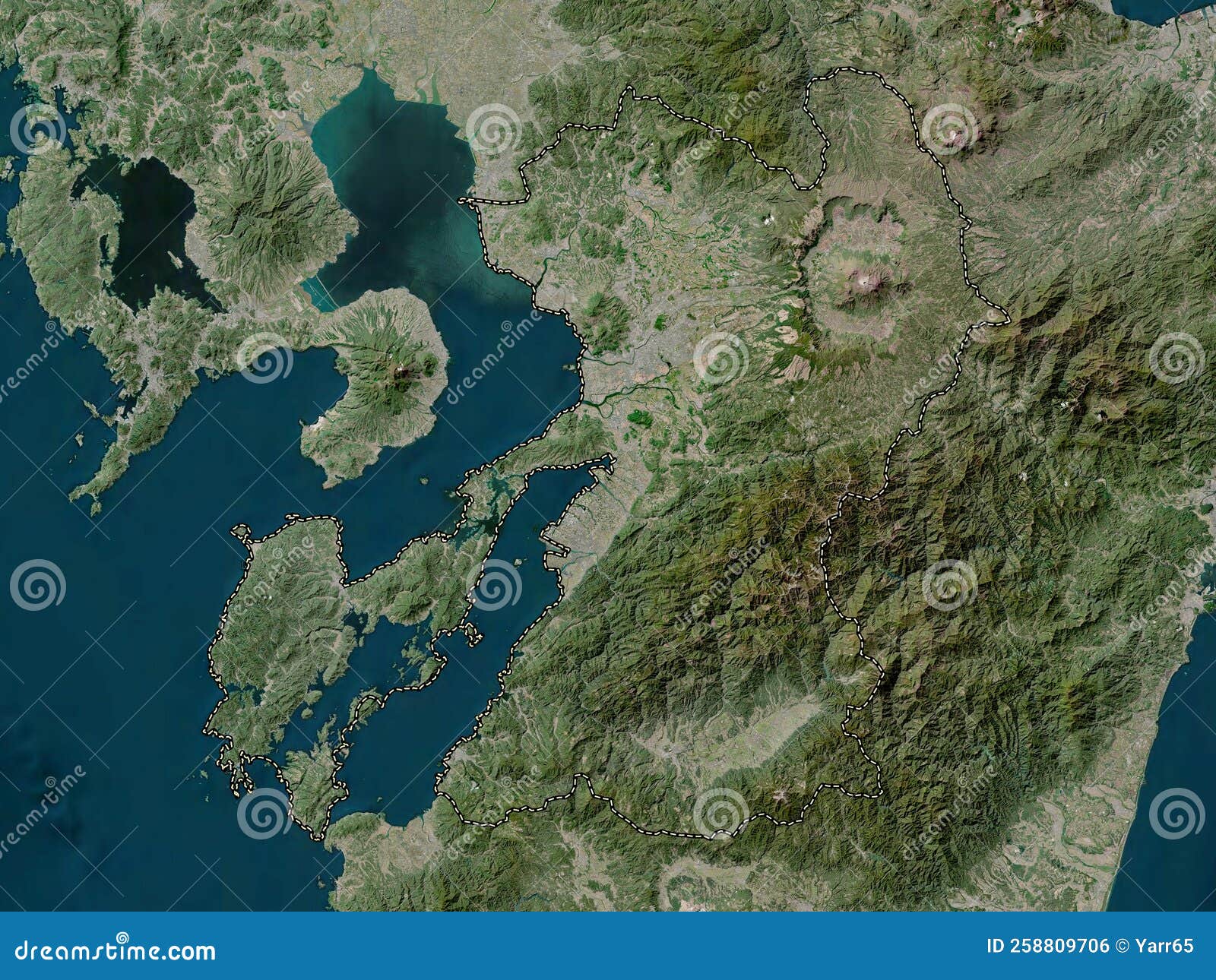 Japão Kumamoto. Satélite Highres. Sem Legenda Ilustração Stock