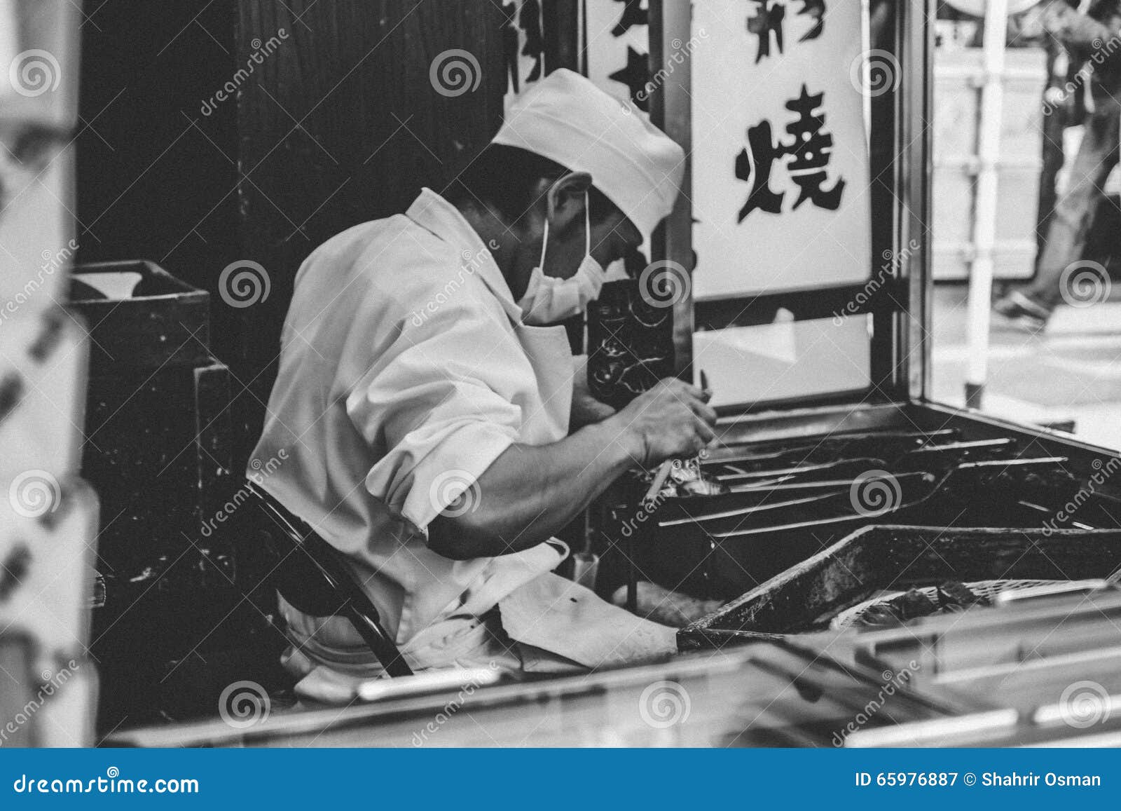 Japan B&W: Street Food Vendor Editorial Photography - Image of life