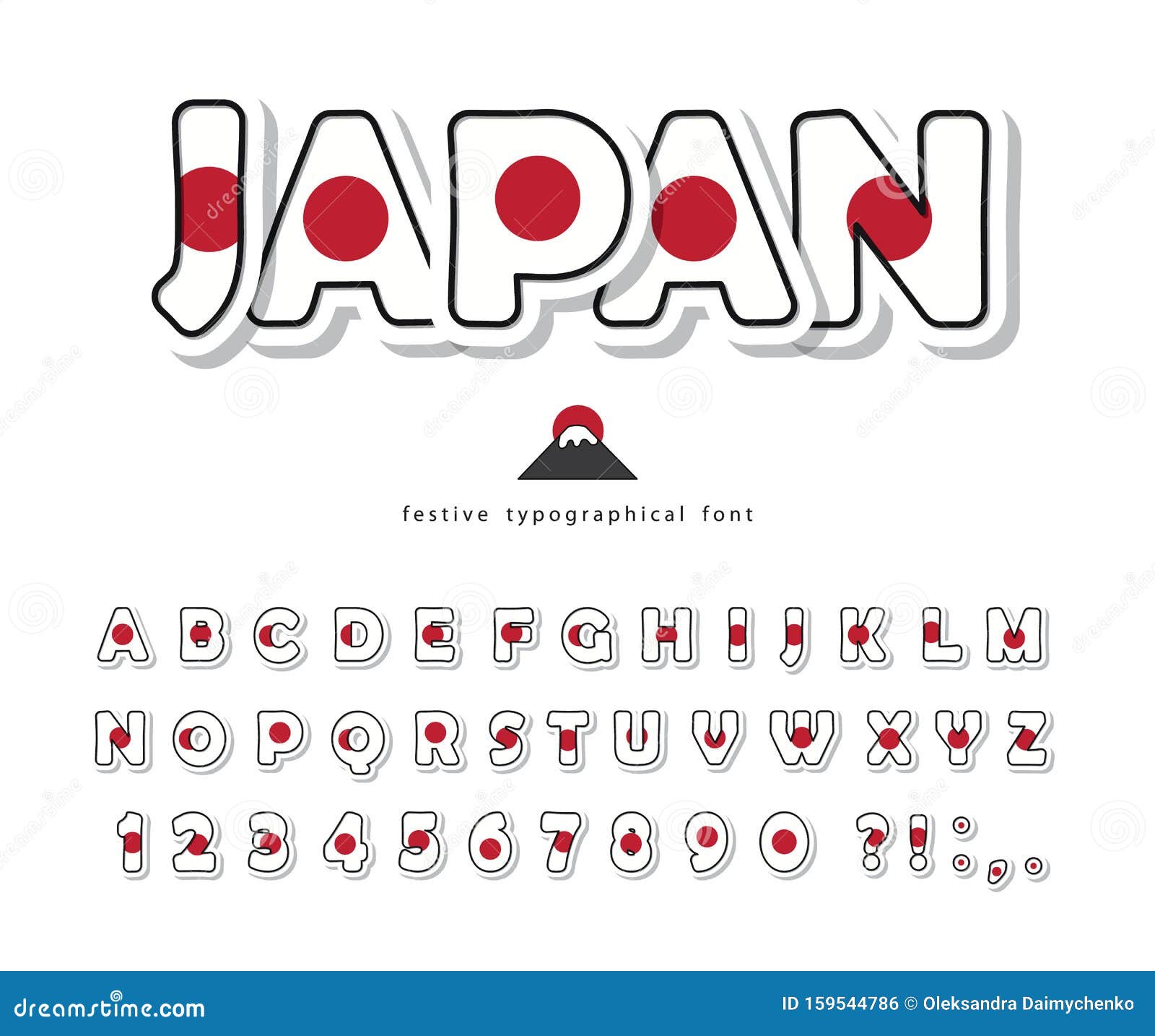 Japan Cartoon Font. Japanese National Flag Colors. Paper Cutout ABC Letters  and Numbers. Bright Alphabet for Tourism Design Stock Illustration -  Illustration of national, modern: 159544786