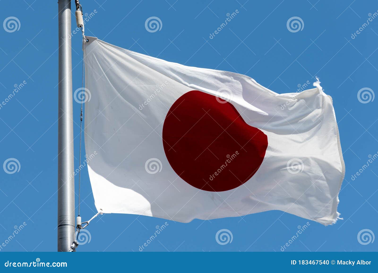 Japan Flag Waving With Blue Sky Background Stock Photo Image Of Isolated Landmark