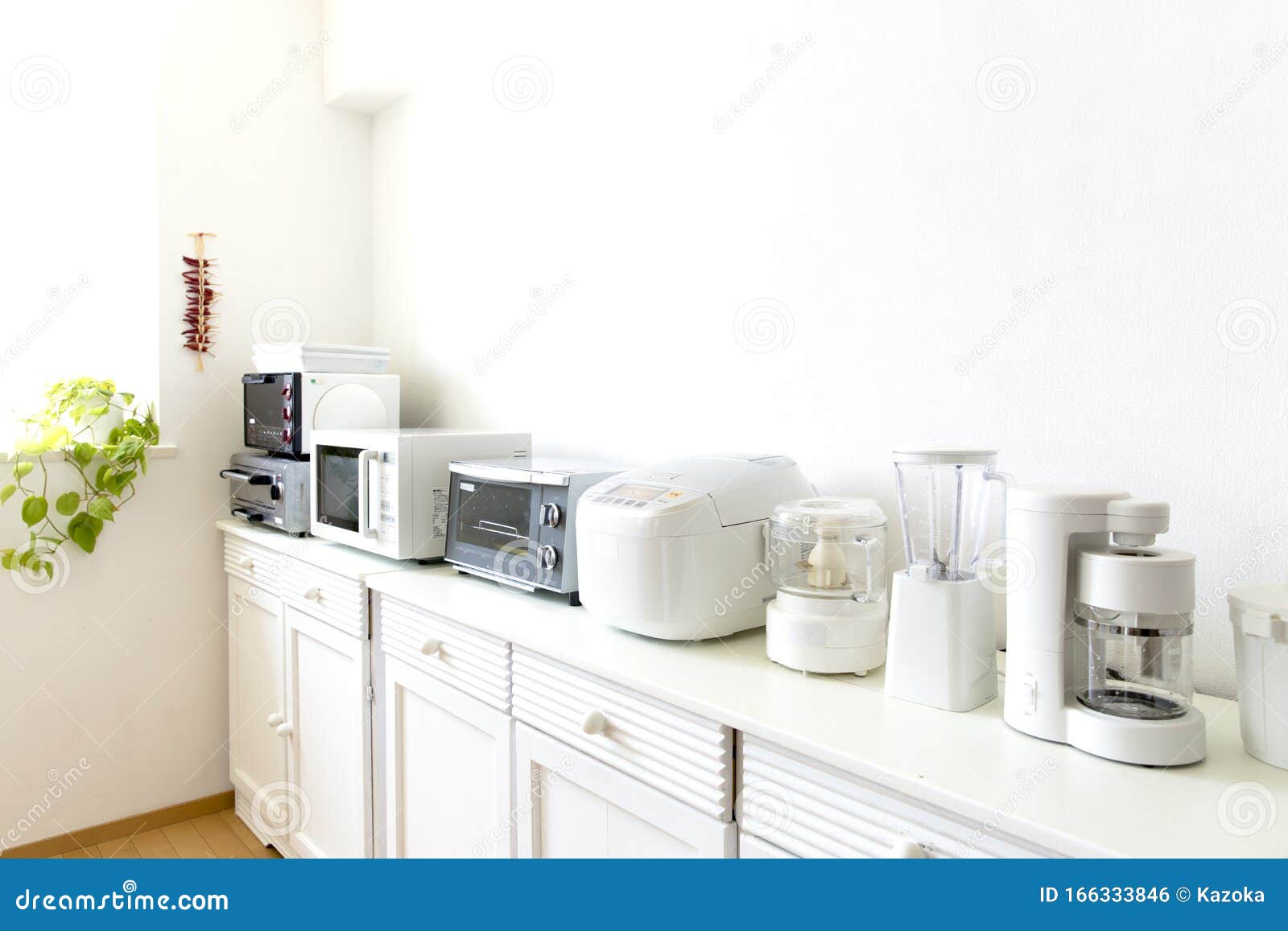 Japan Kitchen with Small Cooking Appliances are Lined Up Stock Photo -  Image of living, home: 166333846