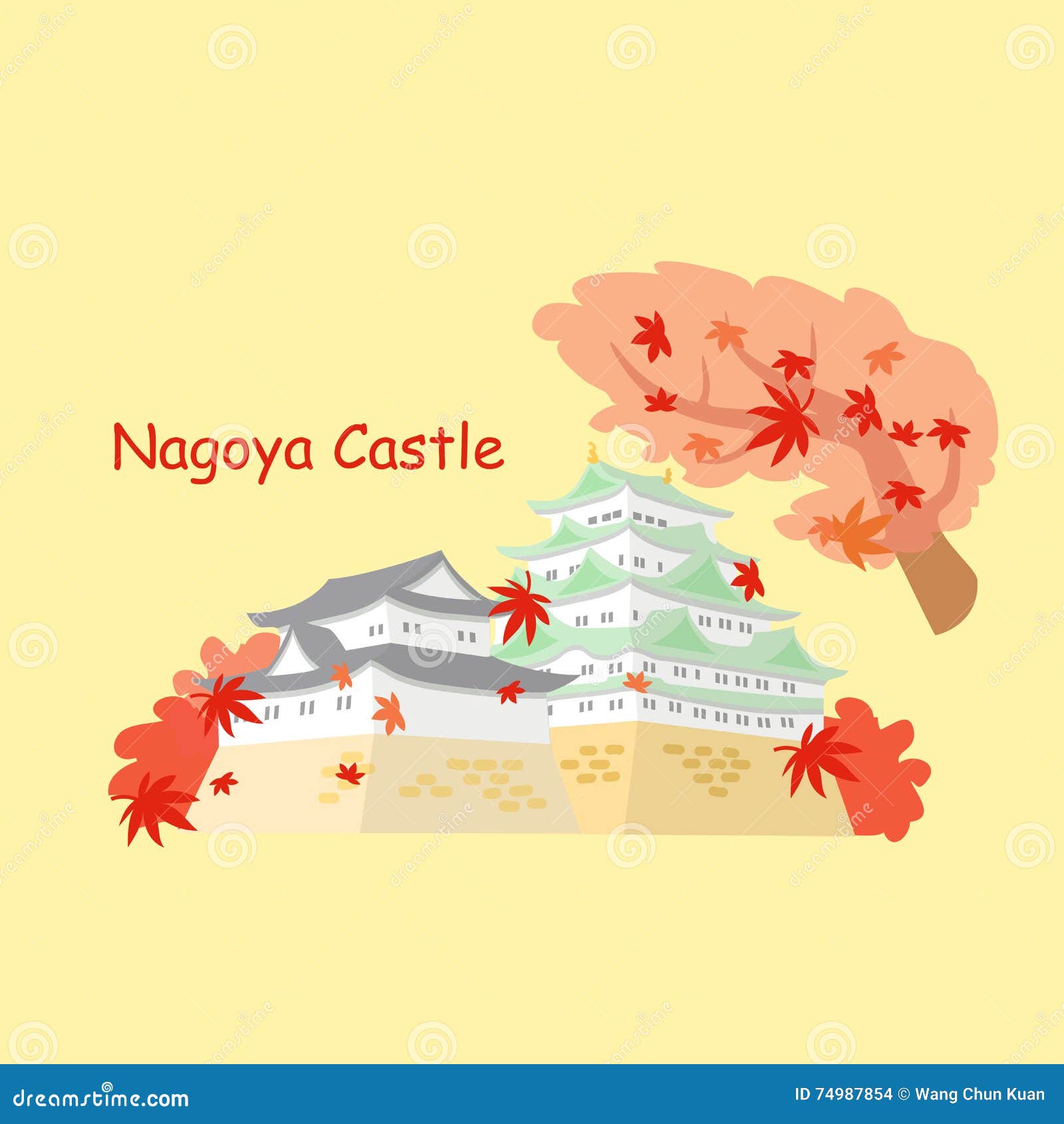 Japan Nagoya Castle and Maple Stock Vector - Illustration of landmark