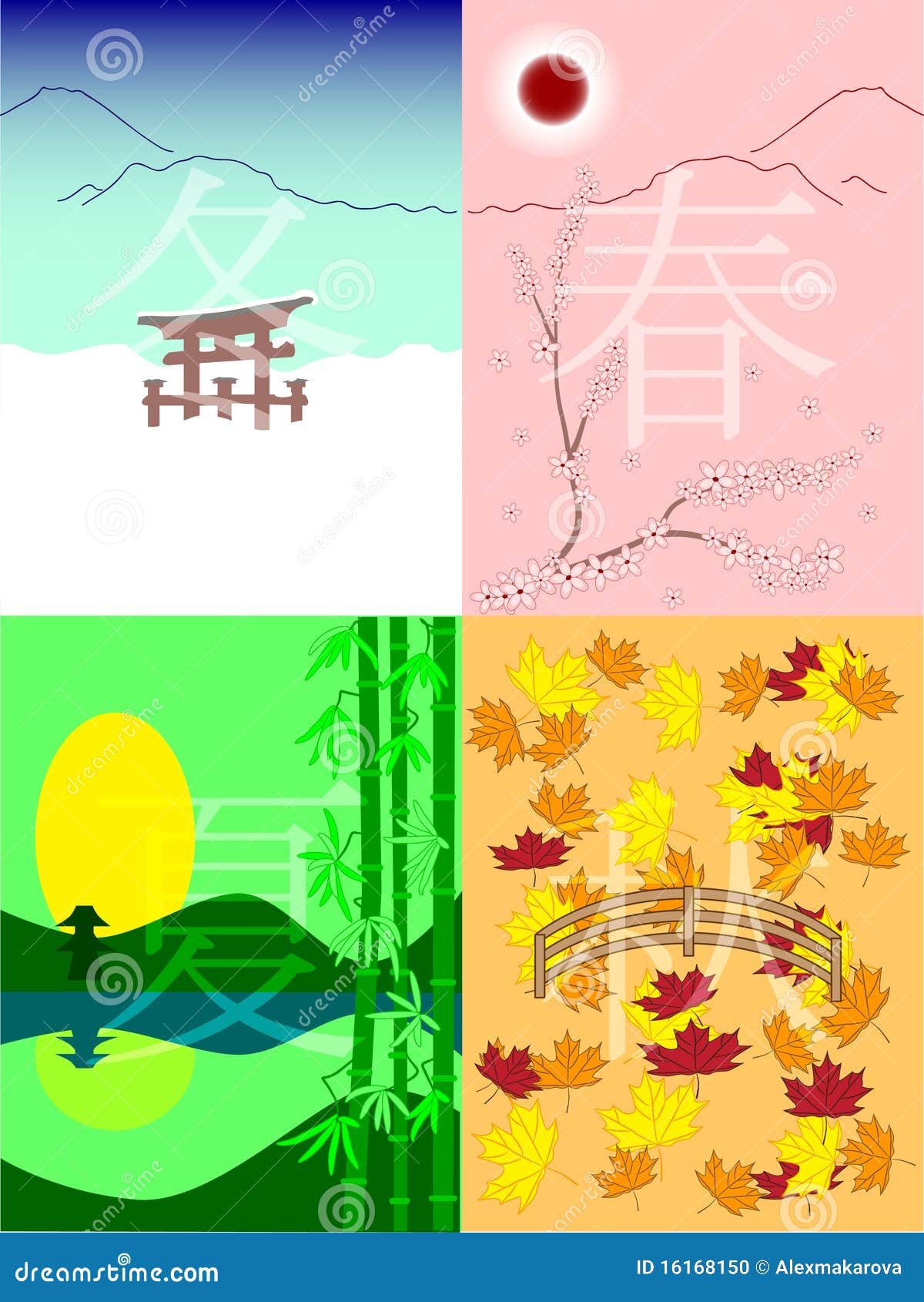 Japan Seasons Vector Illustration 16168150