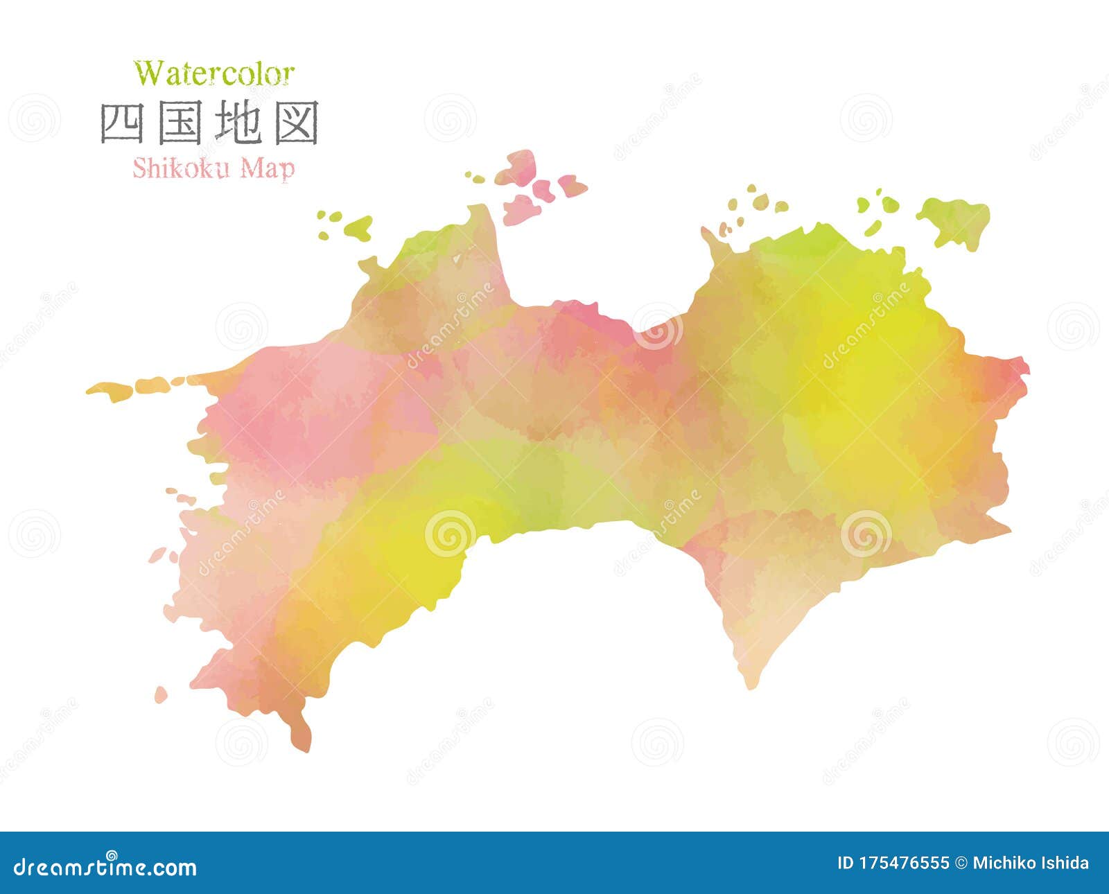japan shikoku region map with watercolor texture