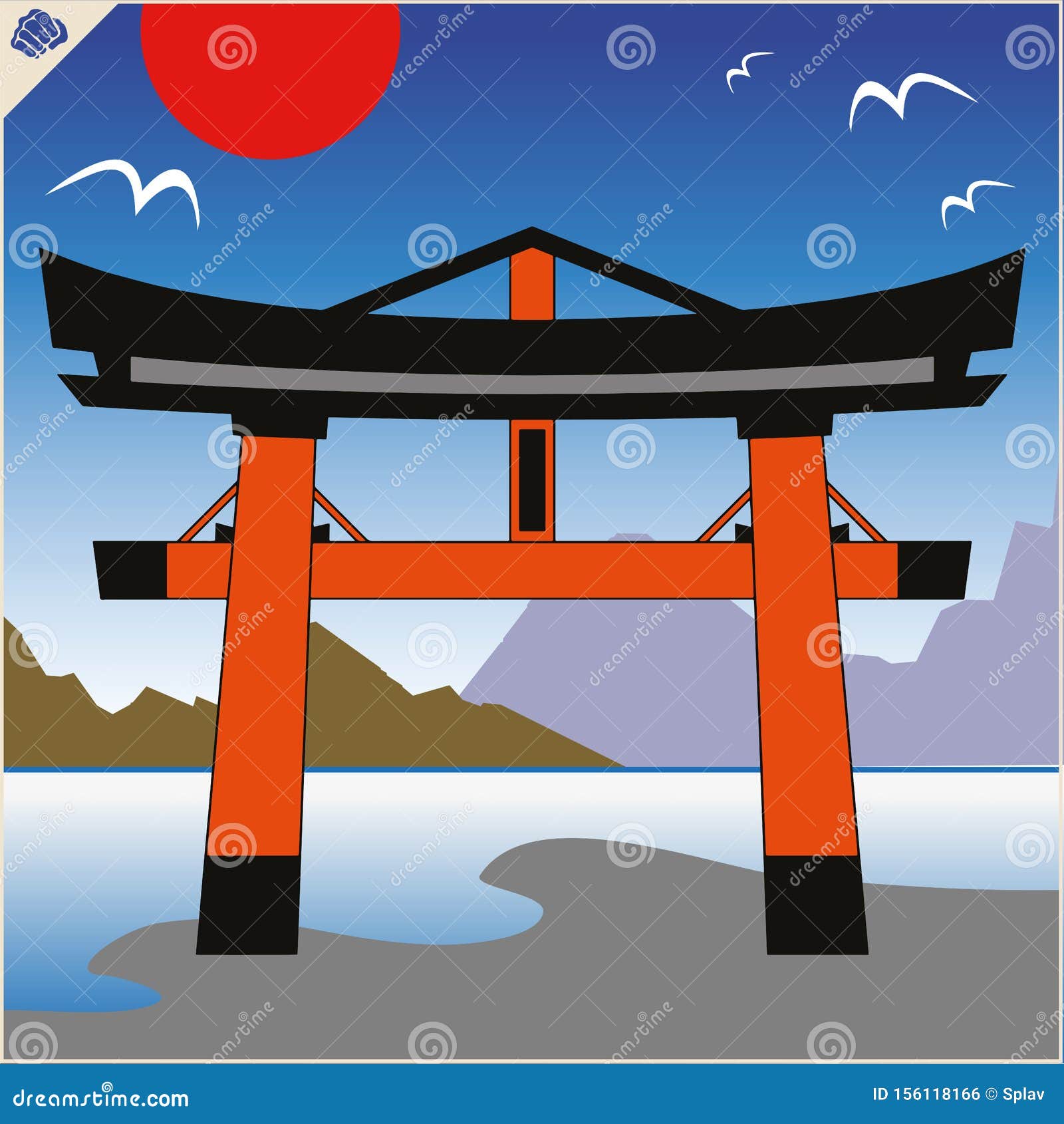 japan traditional gate torii , sky and mountaine. . eps