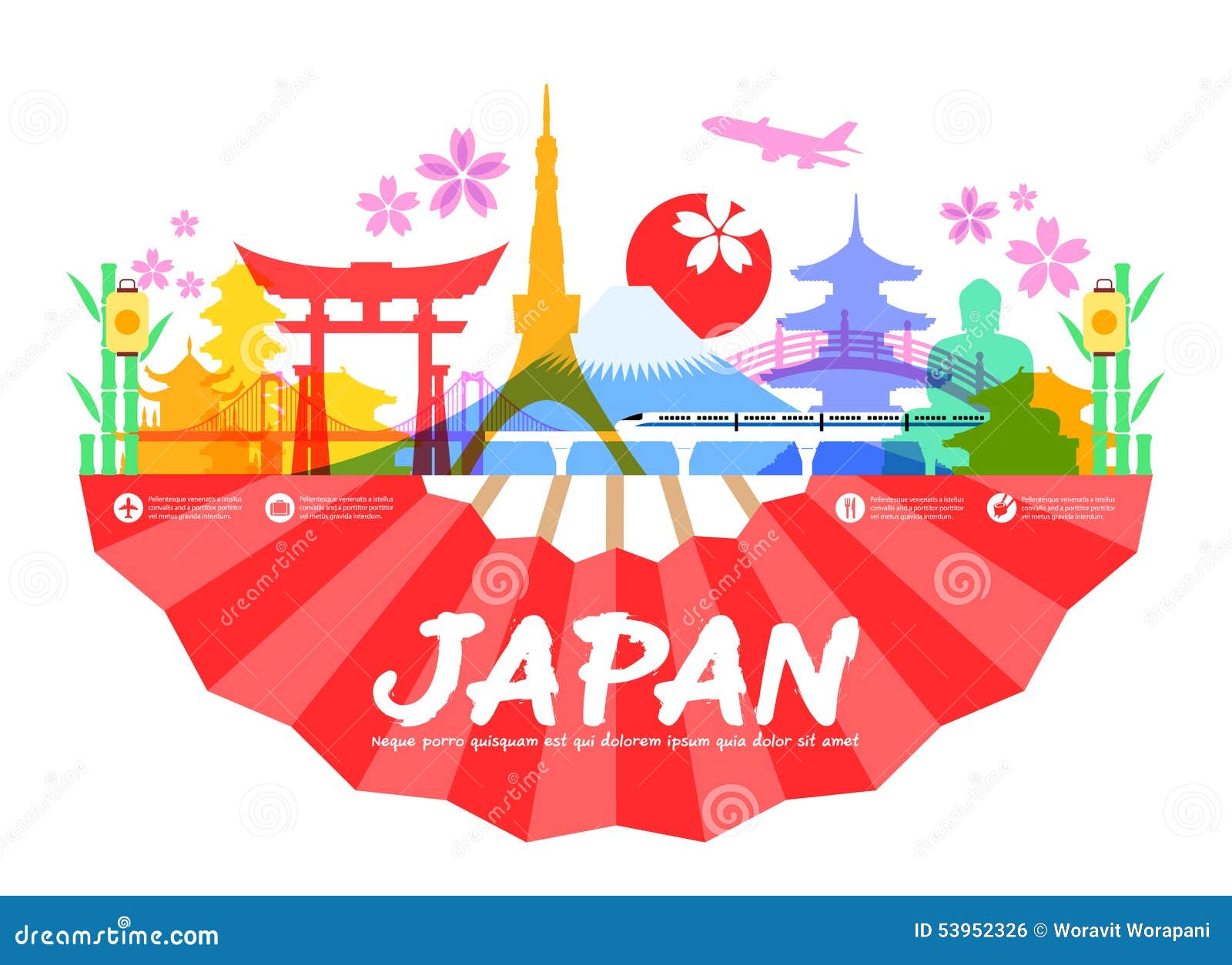 Japan Travel Landmarks stock vector. Illustration of ...