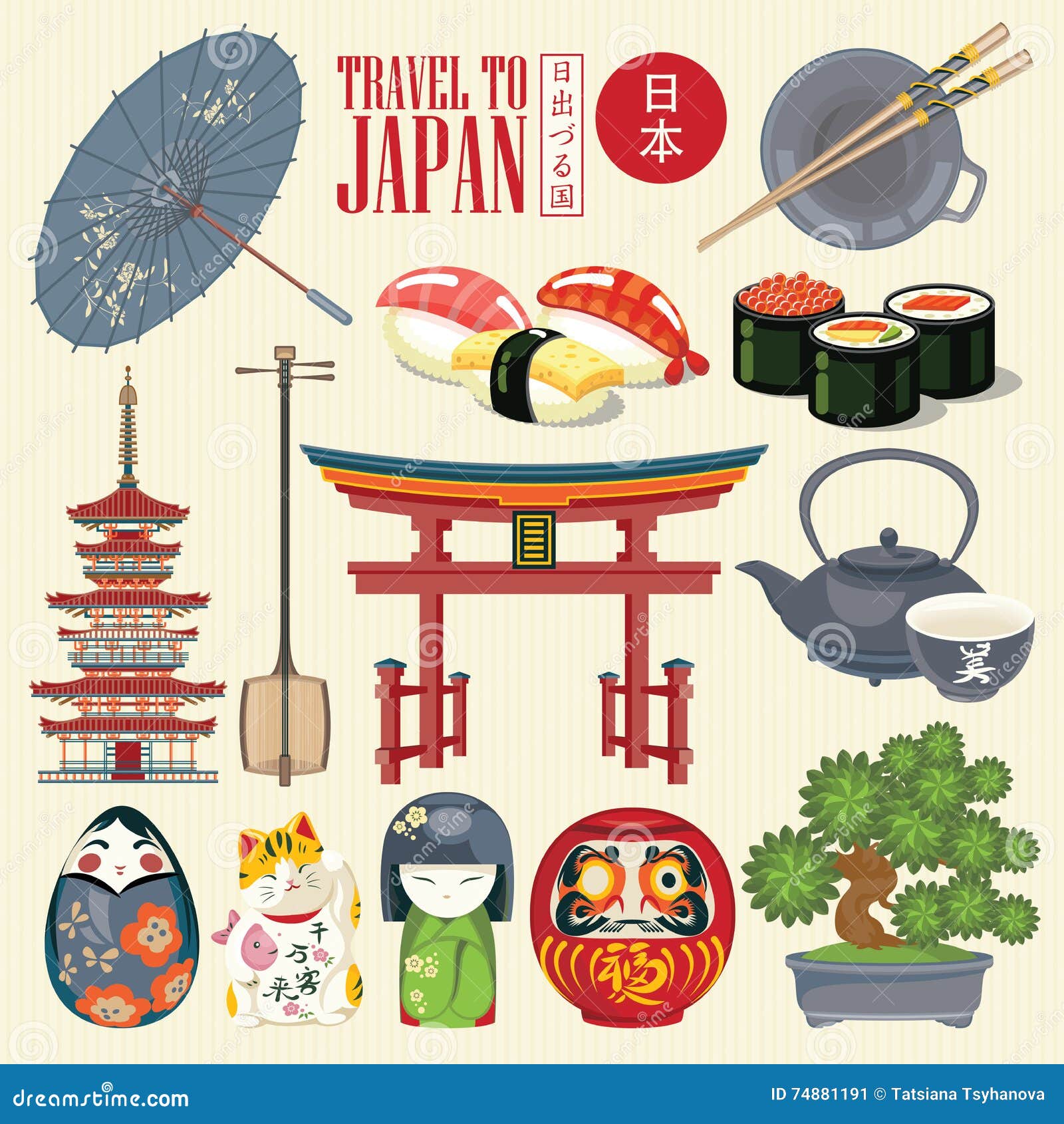 japan travel poster - travel to japan. set of asian icons