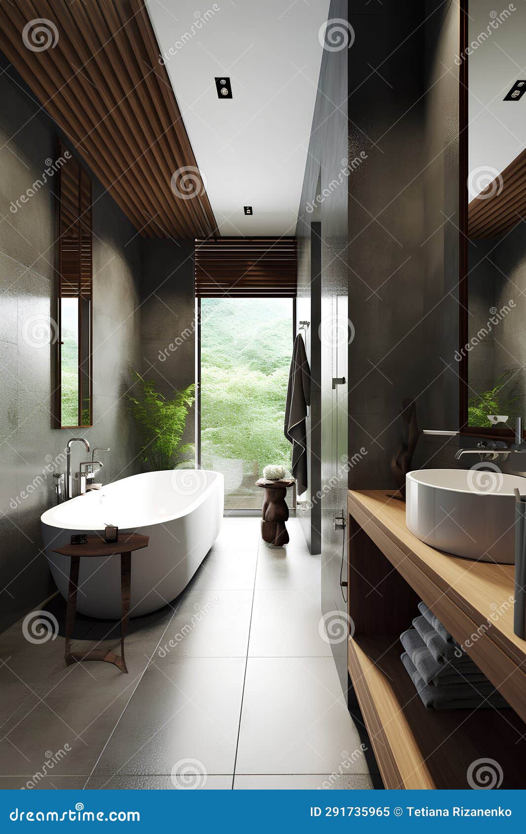 Japandi Style Interior of Bathroom in Modern House Stock Illustration ...