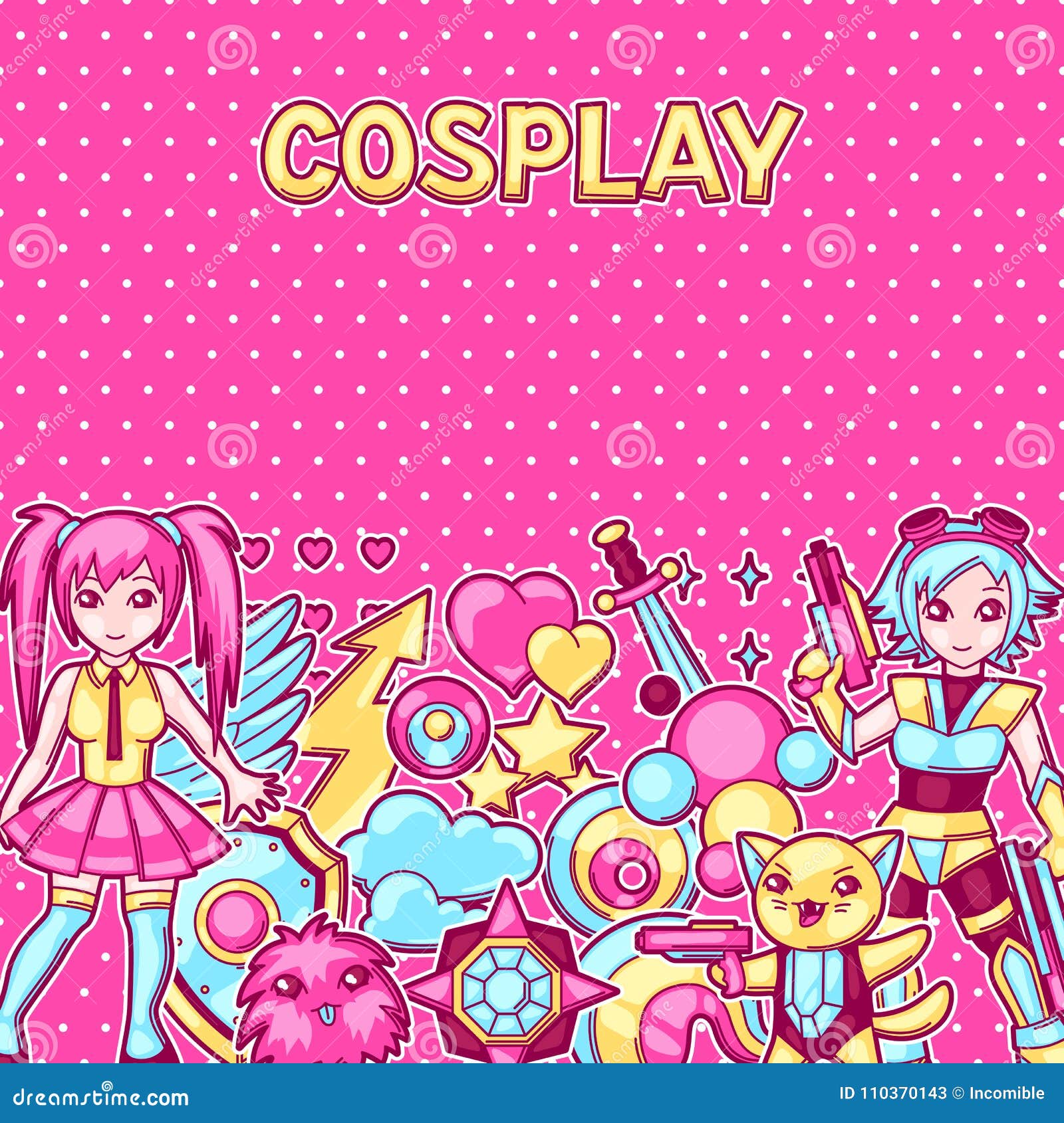 Japanese Anime Cosplay Background Cute Kawaii Characters And Items Stock Vector Illustration Of Cosband Cosplay Japanese Anime Cosplay Background Cute Kawaii Characters And Items Stock Vector Illustration Of Cosband Cosplay