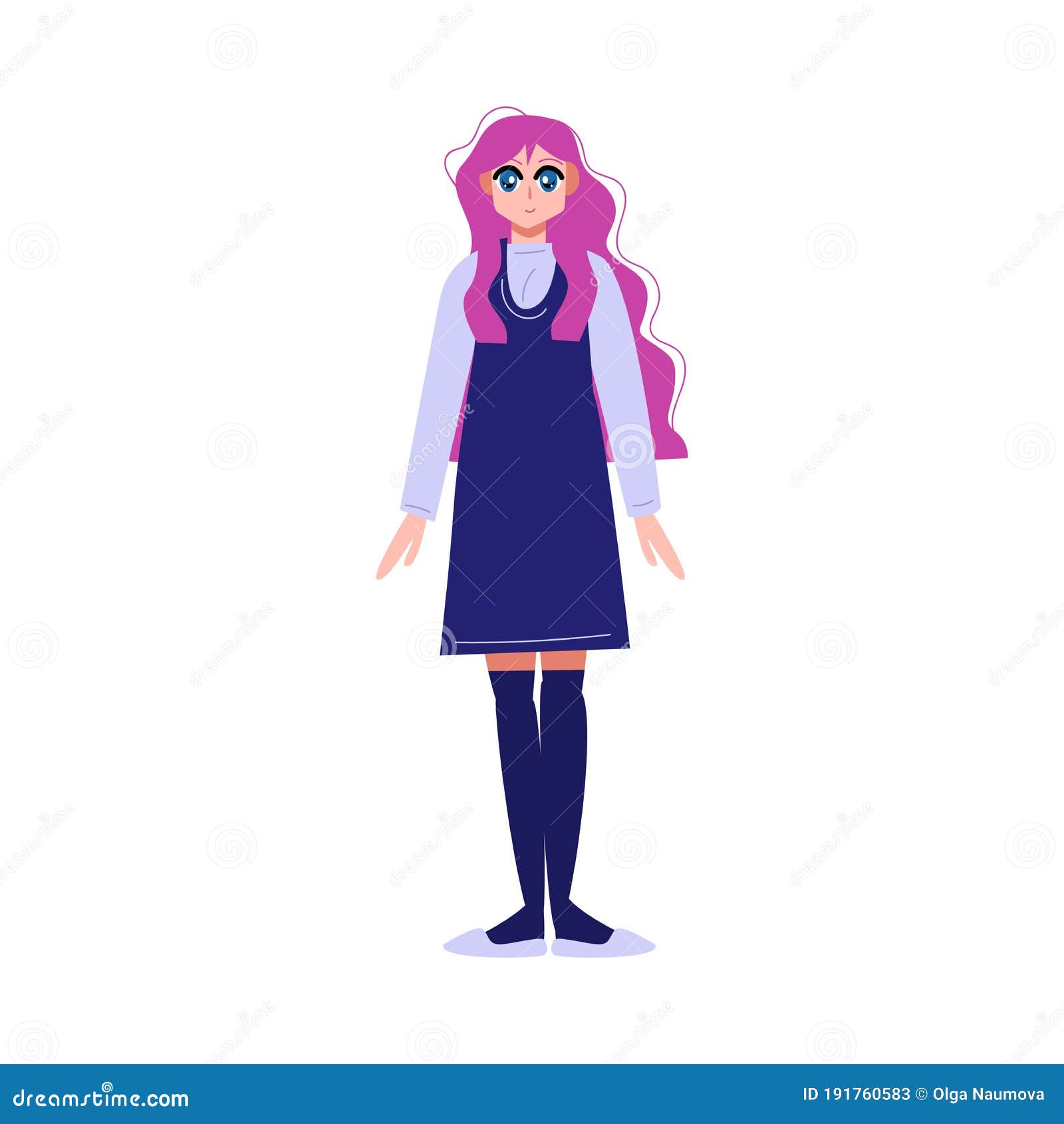 Japanese Anime Girl with Long Pink Hair in Blue School Dress Stock Vector -  Illustration of cartoon, adorable: 191760583