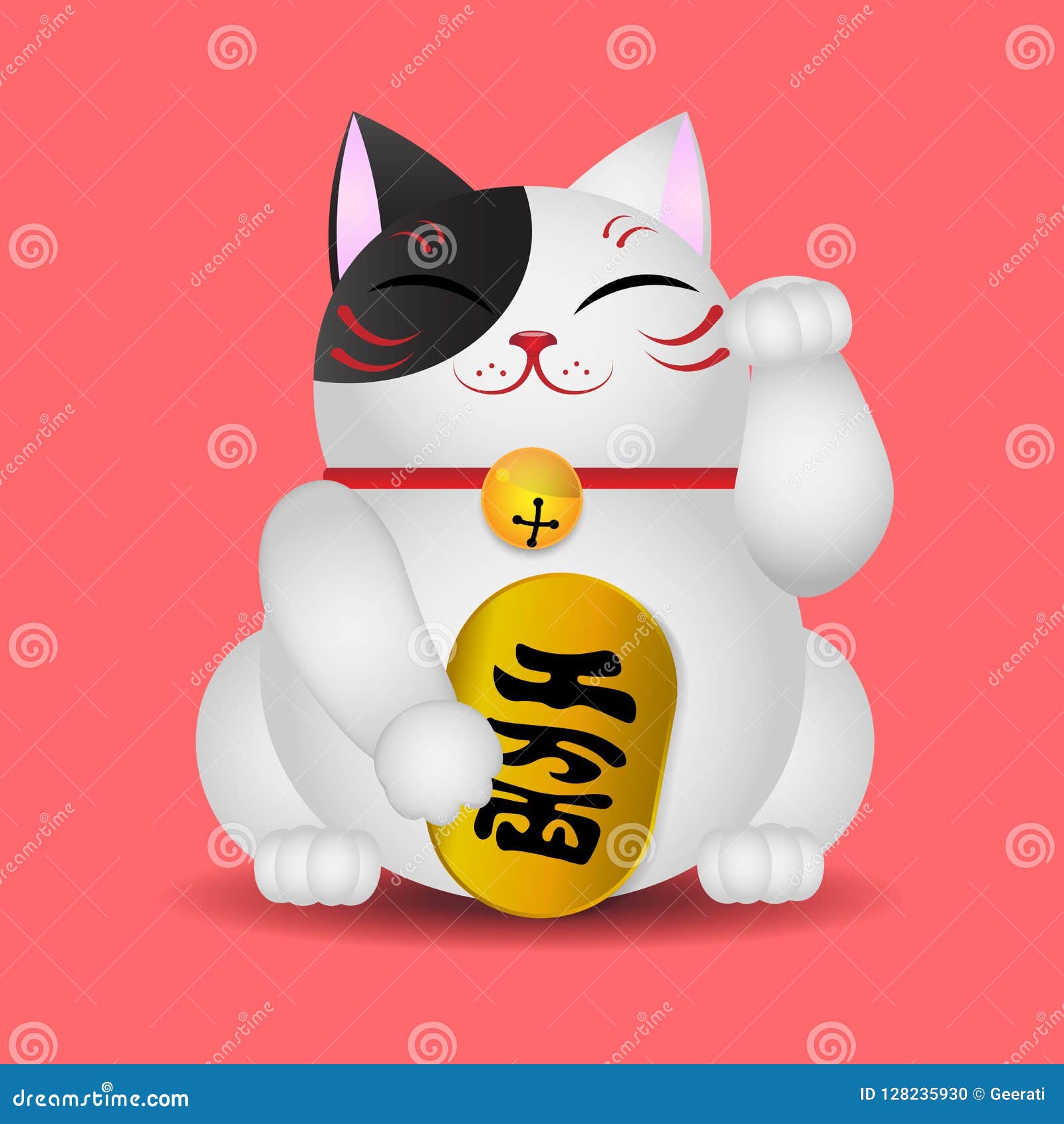 Japanese Beckoning Cat, Maneki Neko, Vector Illustration Stock Vector