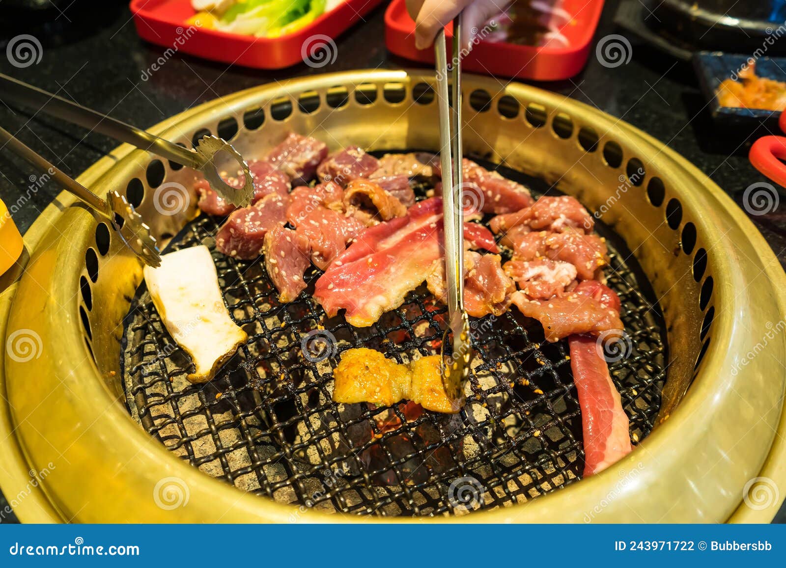 Japanese Beef Barbecue on Fire Charcoal Grill Stock Photo Image of