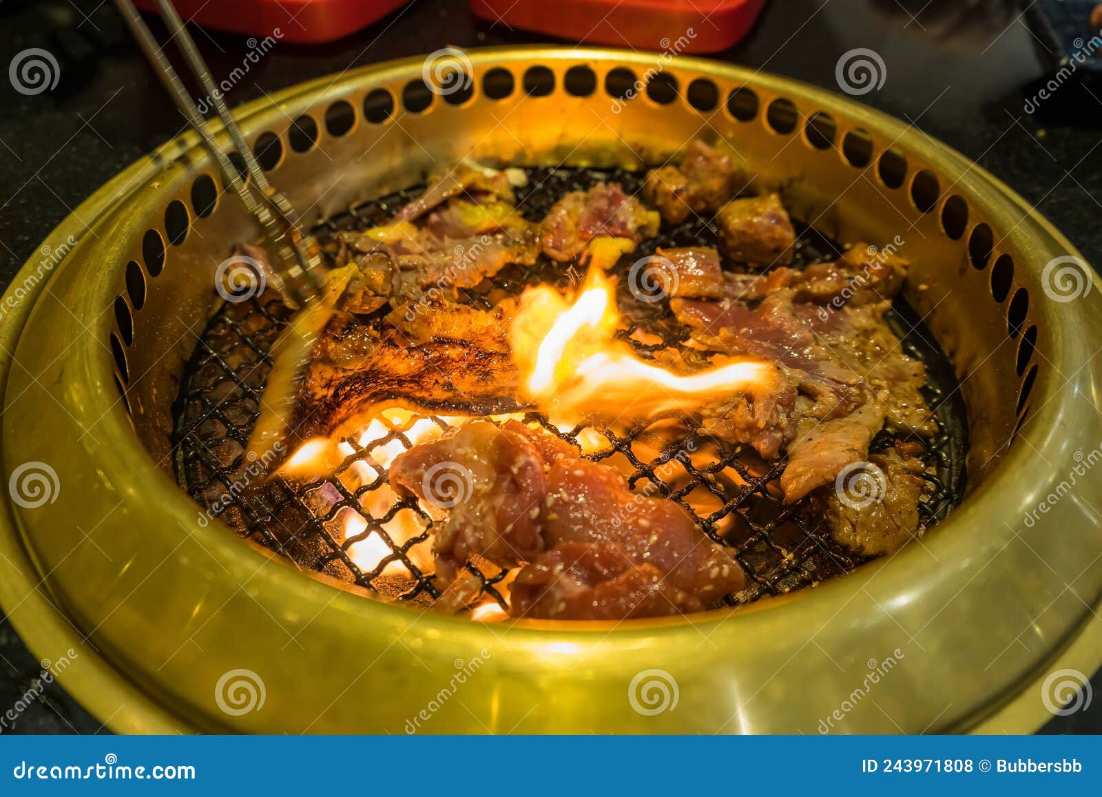 Japanese Beef Barbecue on Fire Charcoal Grill Stock Photo Image of
