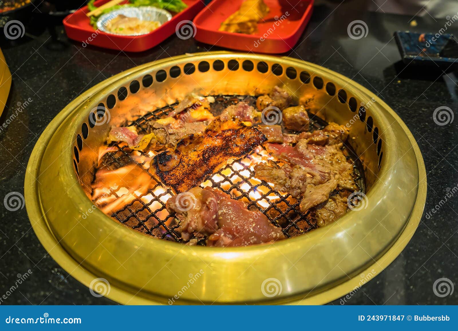 Japanese Beef Barbecue on Fire Charcoal Grill Stock Image Image of
