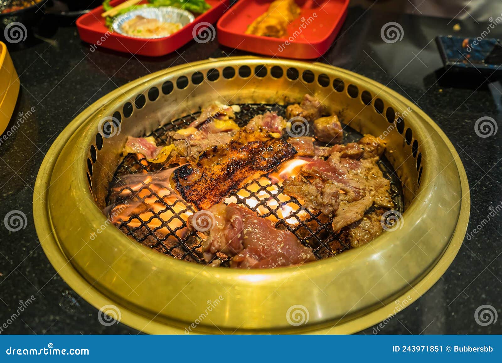 Japanese Beef Barbecue on Fire Charcoal Grill Stock Image Image of