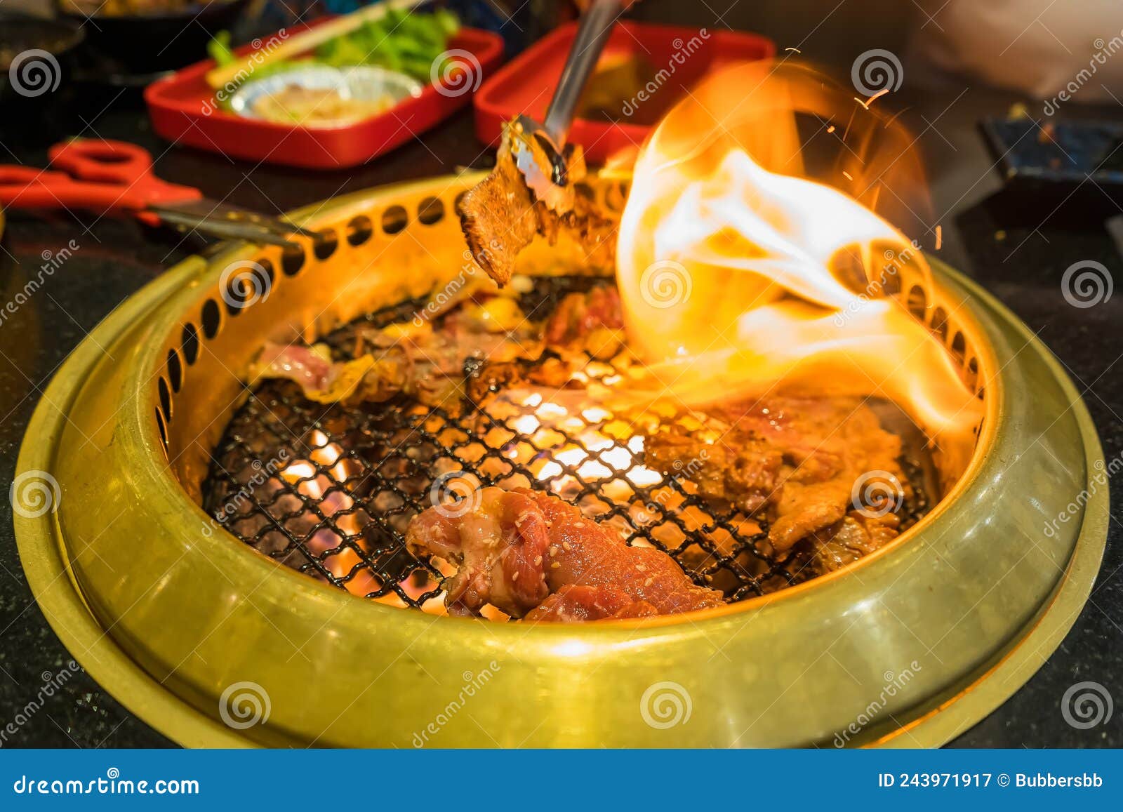 Japanese Beef Barbecue on Fire Charcoal Grill Stock Image Image of