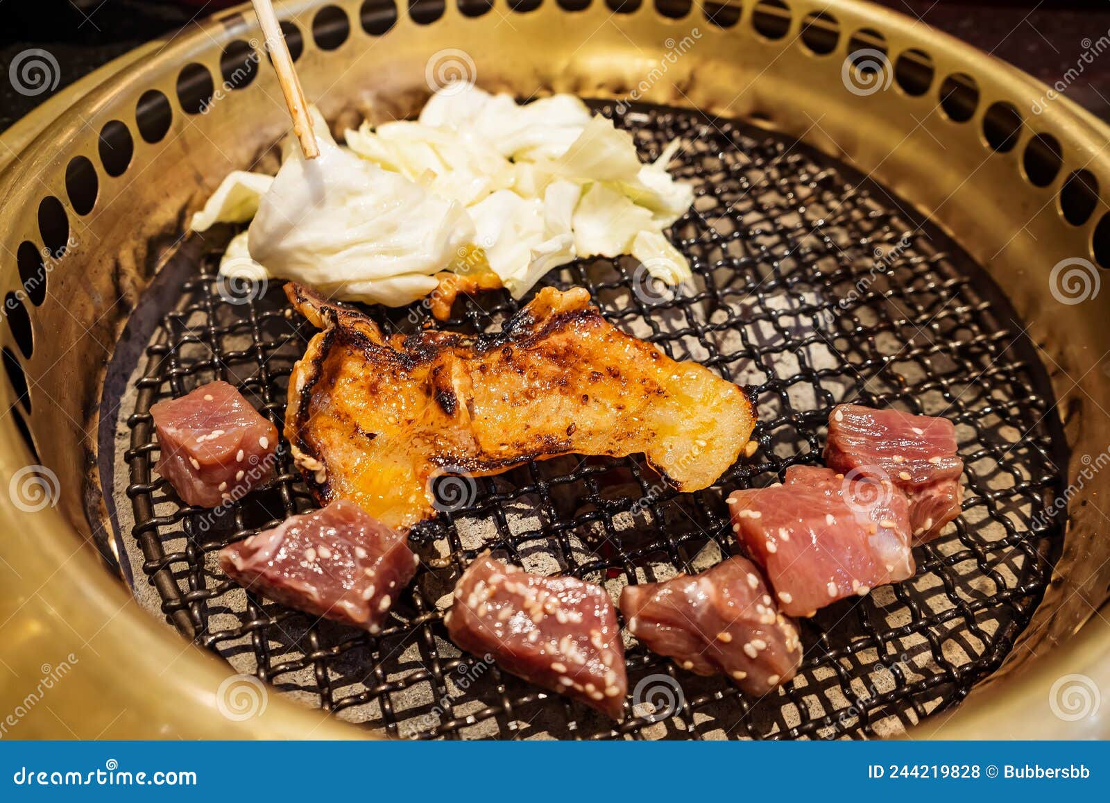 Japanese Beef Barbecue on Fire Charcoal Grill Stock Photo Image of