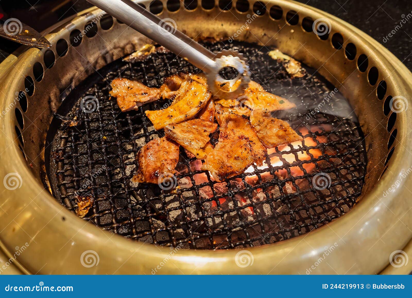 Japanese Beef Barbecue on Fire Charcoal Grill Stock Image Image of
