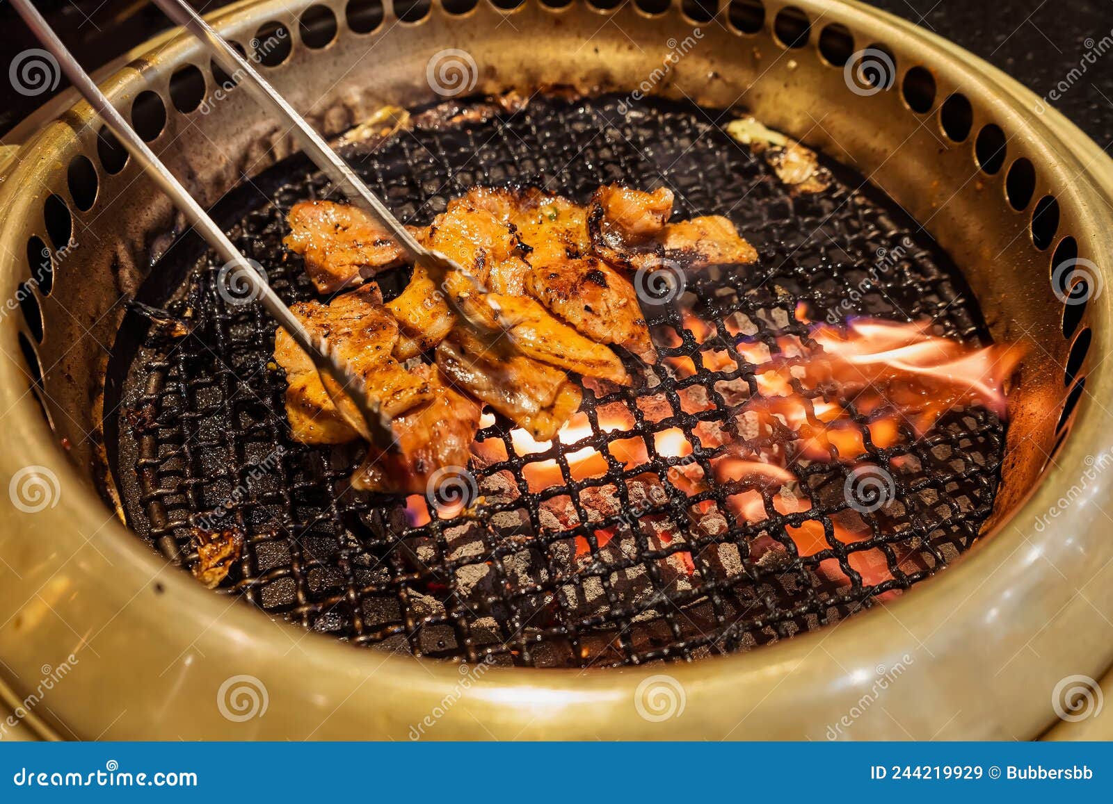 Japanese Beef Barbecue on Fire Charcoal Grill Stock Image Image of