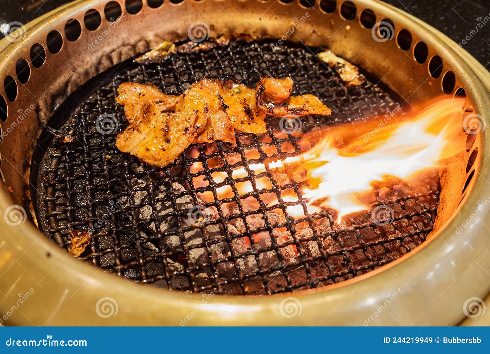 Japanese Beef Barbecue on Fire Charcoal Grill Stock Image Image of
