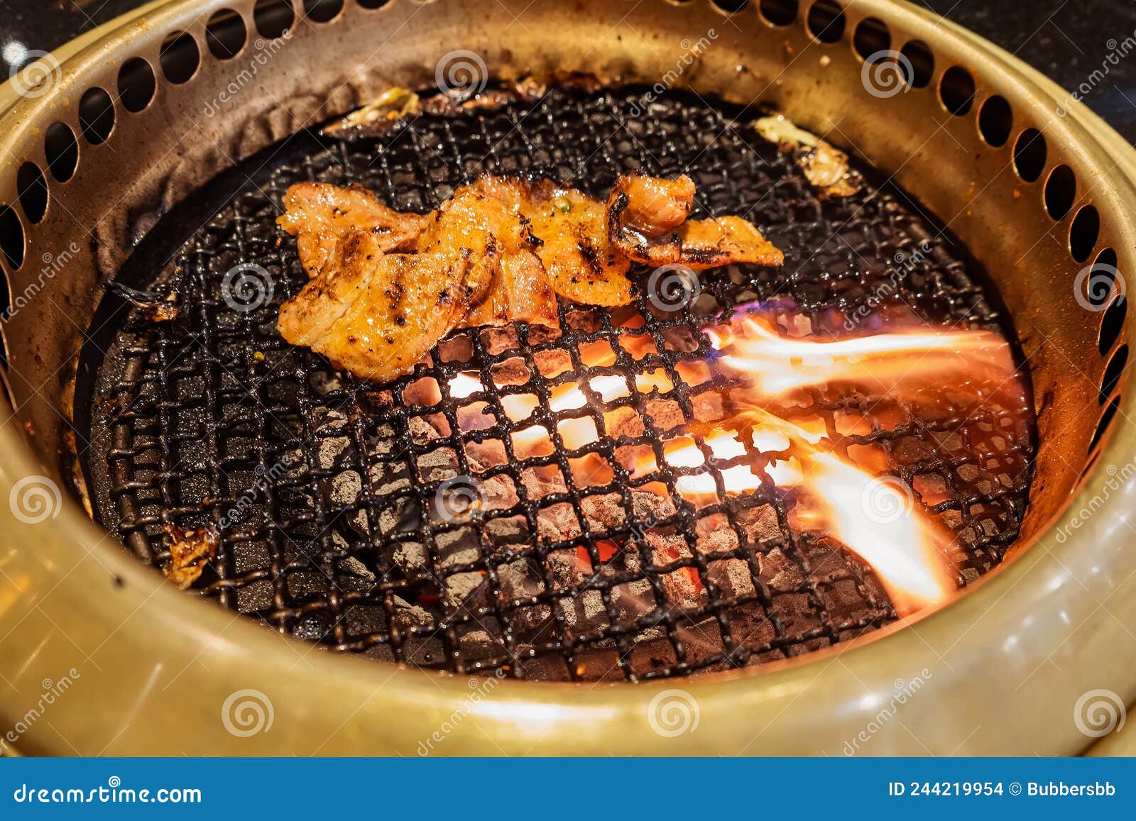 Japanese Beef Barbecue on Fire Charcoal Grill Stock Photo Image of