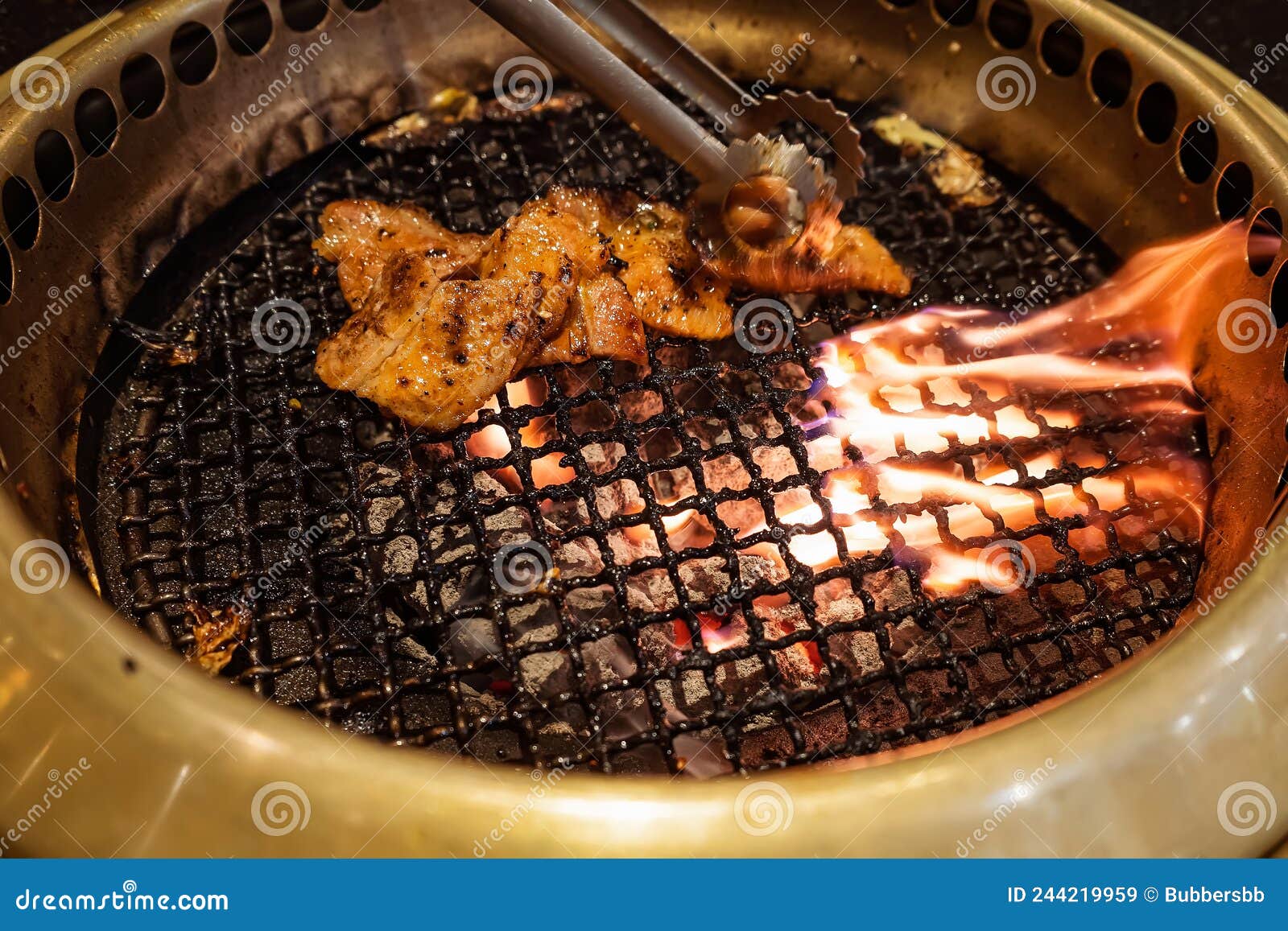Japanese Beef Barbecue on Fire Charcoal Grill Stock Image Image of