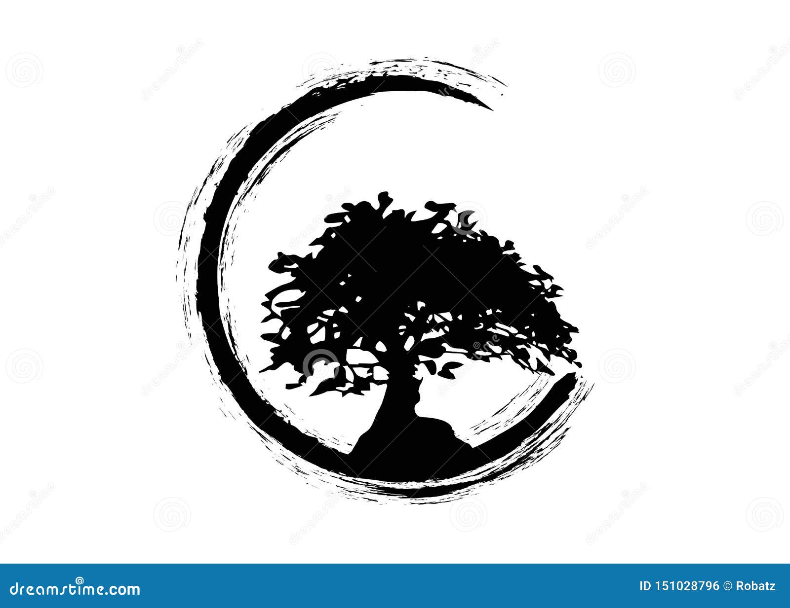 Japanese Bonsai Tree Logo White Plant Silhouette Icons On Black Background Green Ecology