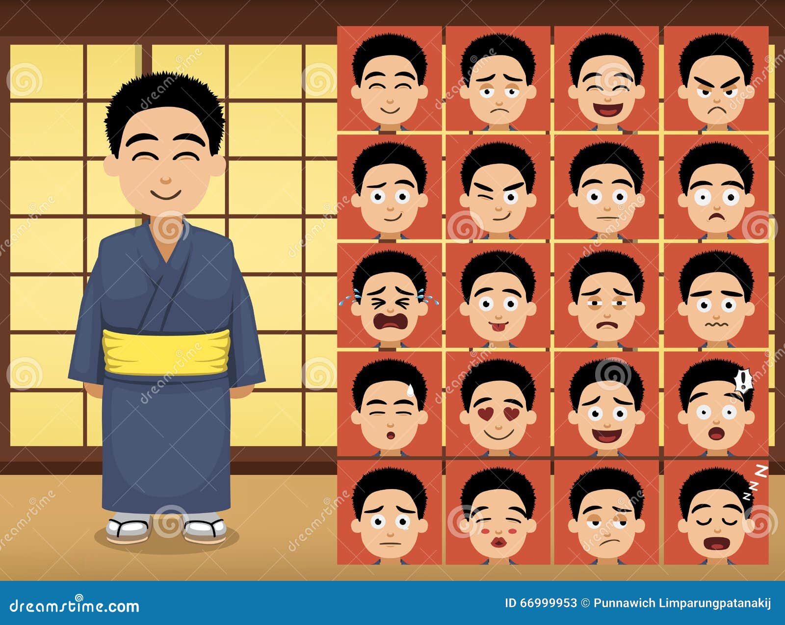 Japanese Boy Cartoon Emotion Faces Vector Illustration Stock Vector -  Illustration of male, japan: 66999953