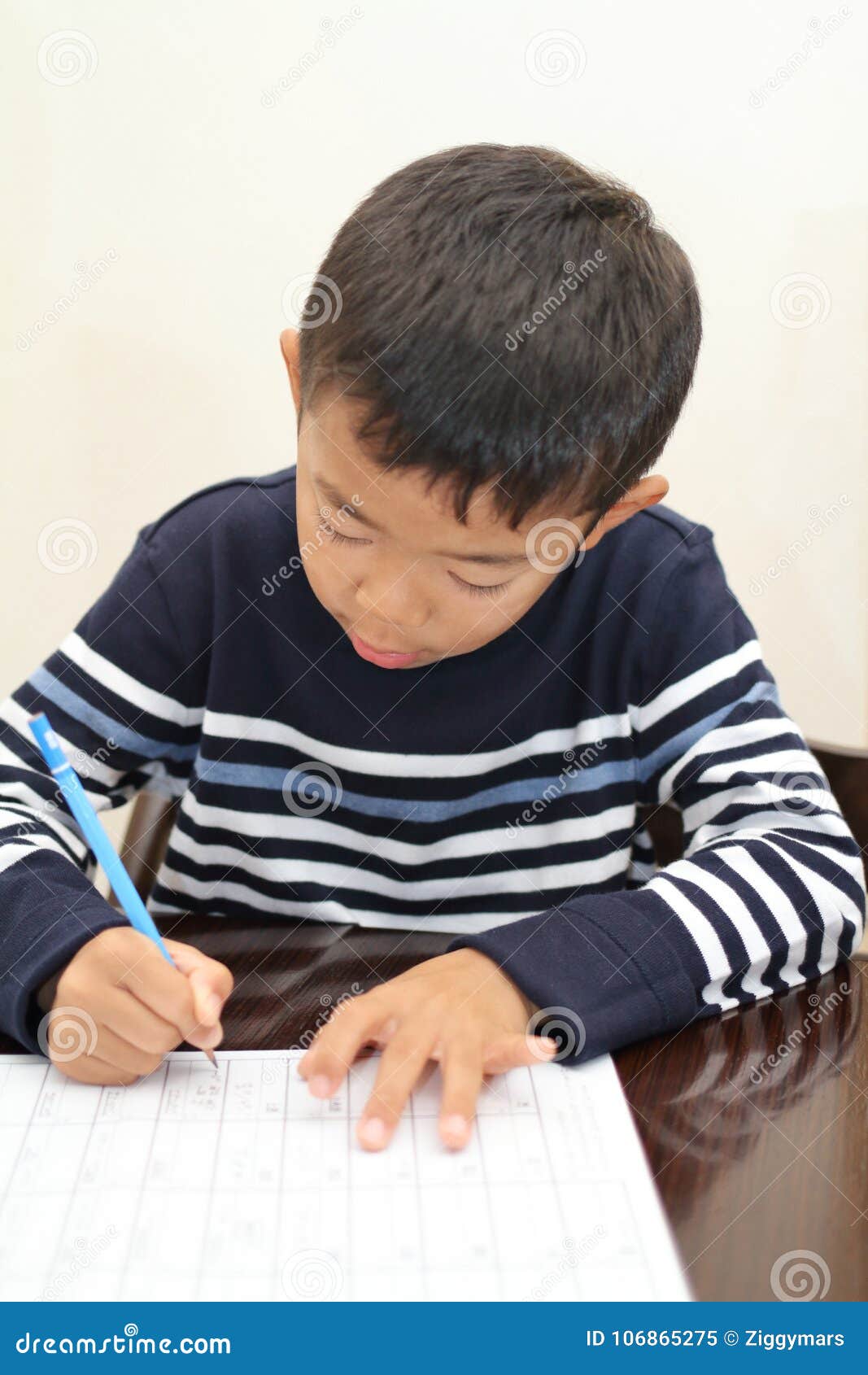 Japanese Boy Doing Homework Stock Image Image of elementary, grader