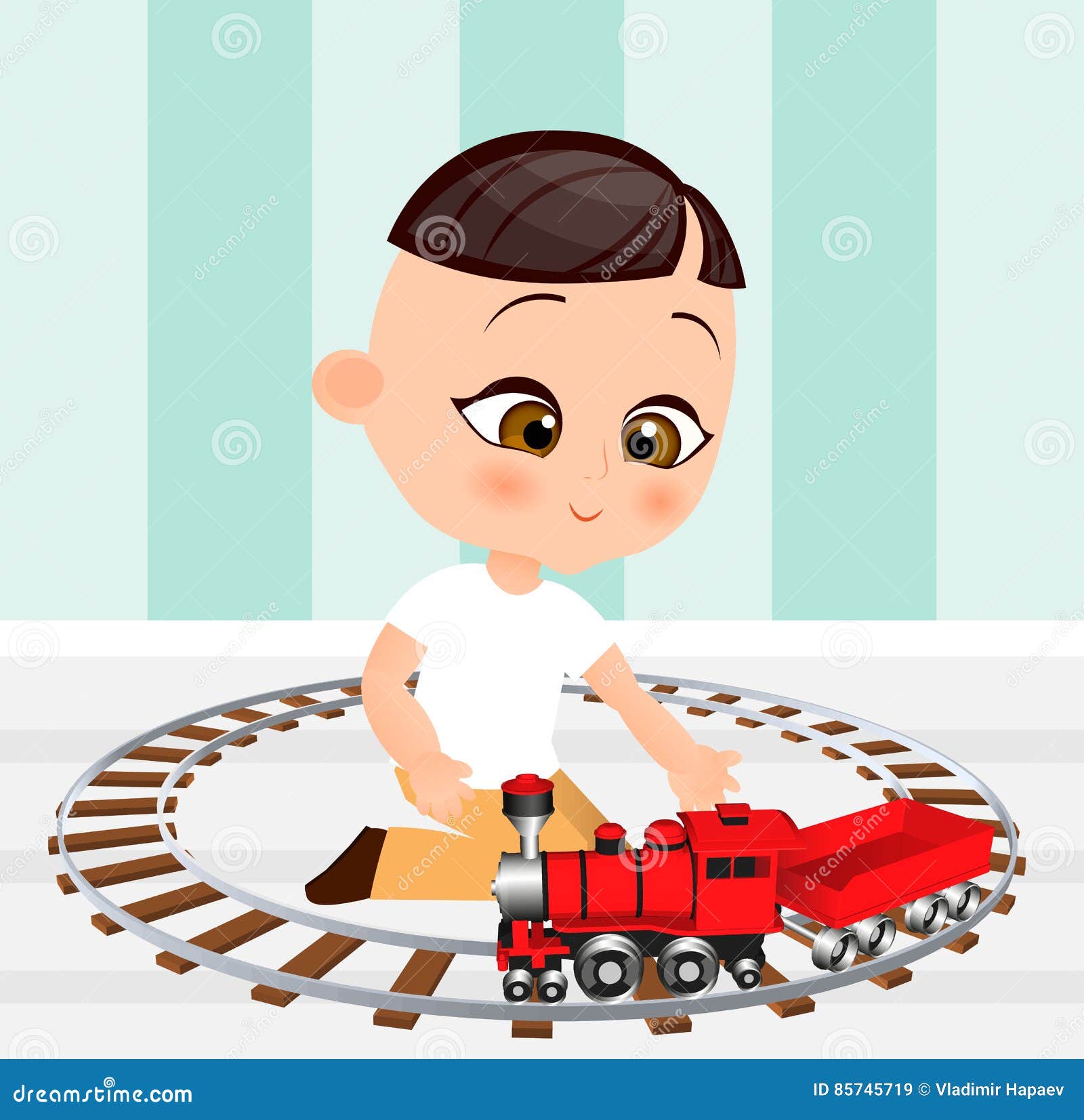 Japanese Boy with Toy Train. Boy Playing with Train. Vector Illustration  Eps 10 Isolated on White Background. Flat Cartoon Style. Stock Vector -  Illustration of cute, game: 85745719