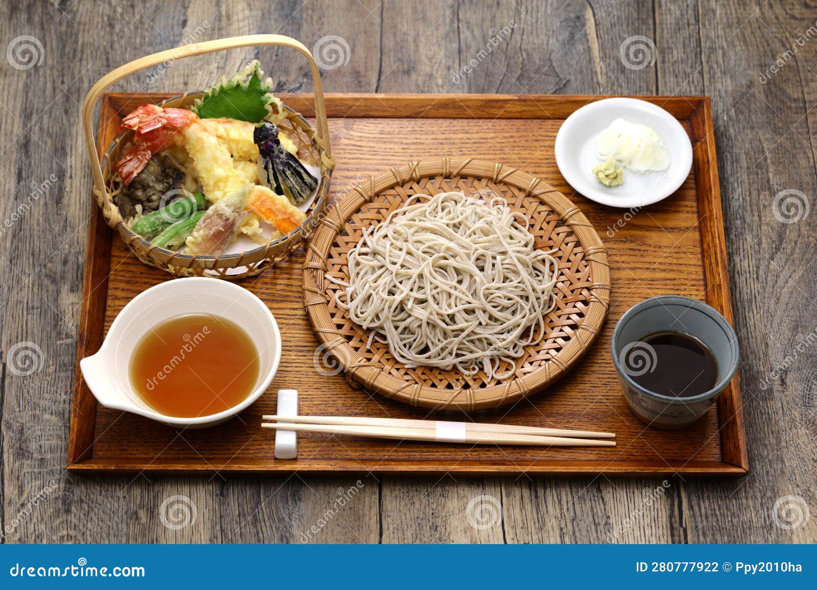 Tempura Soba, Japanese Buckwheat Noodles with Assorted Tempura Stock