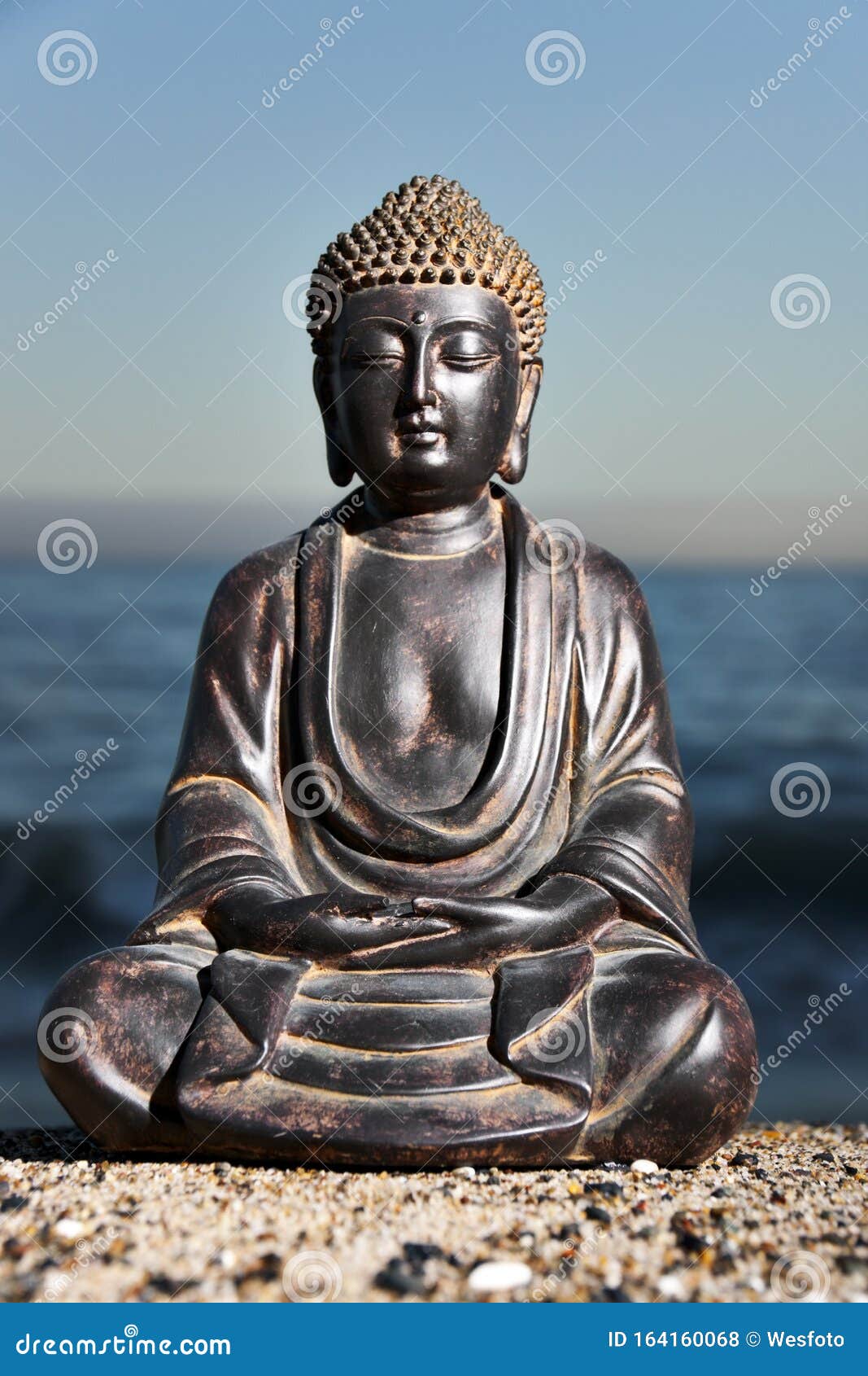 Japanese Buddha Statue at Ocean Shore Stock Photo Image of color