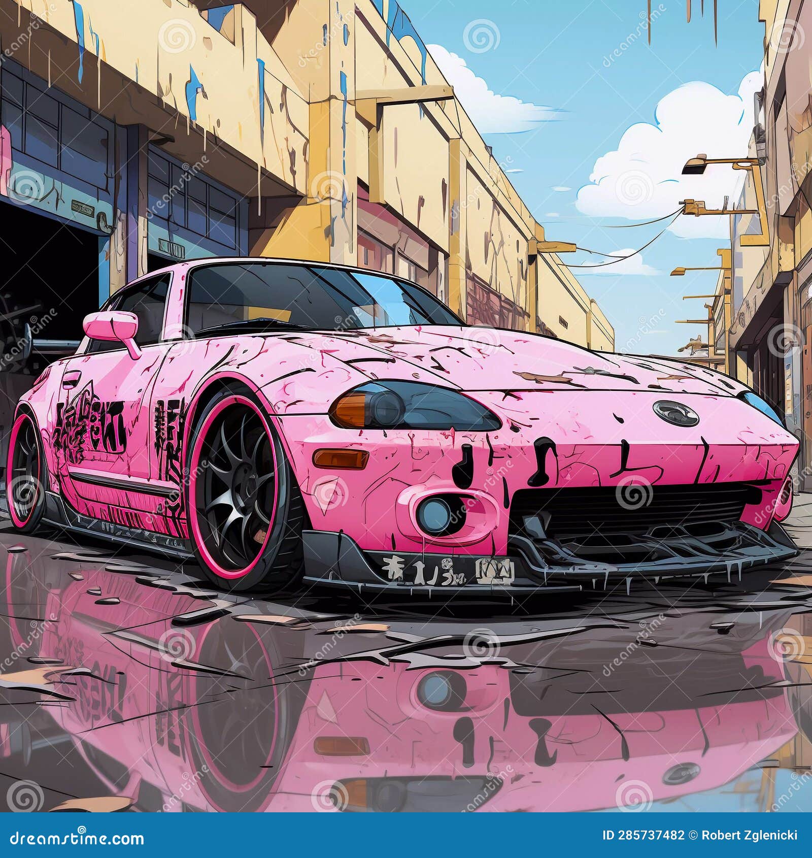 Japanese car tuning Bosozoku, graffiti poster art illustration Generative  AI Stock-Illustration