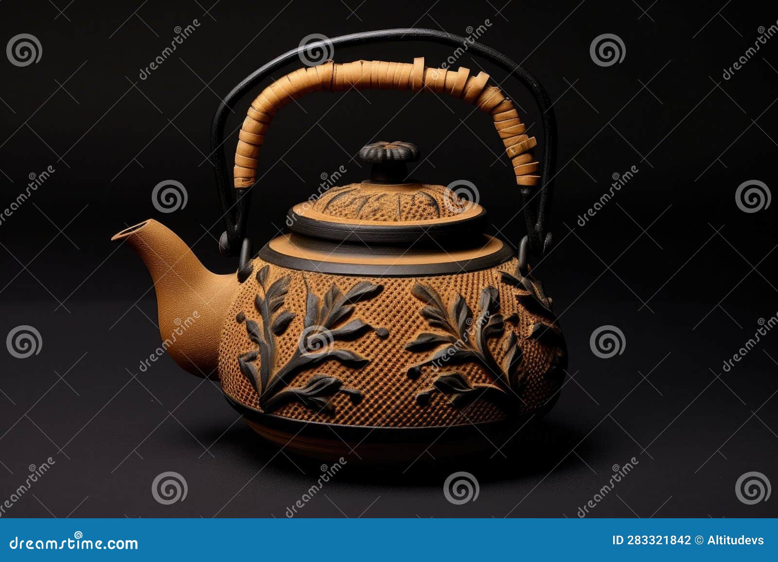 Japanese Cast Iron Teapot with Bamboo Mat Stock Photo Image of