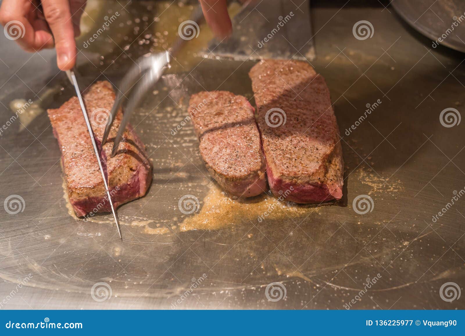 Japanese Chef Cook Grilled Wagyu Kobe Beef Steak Stock ...
