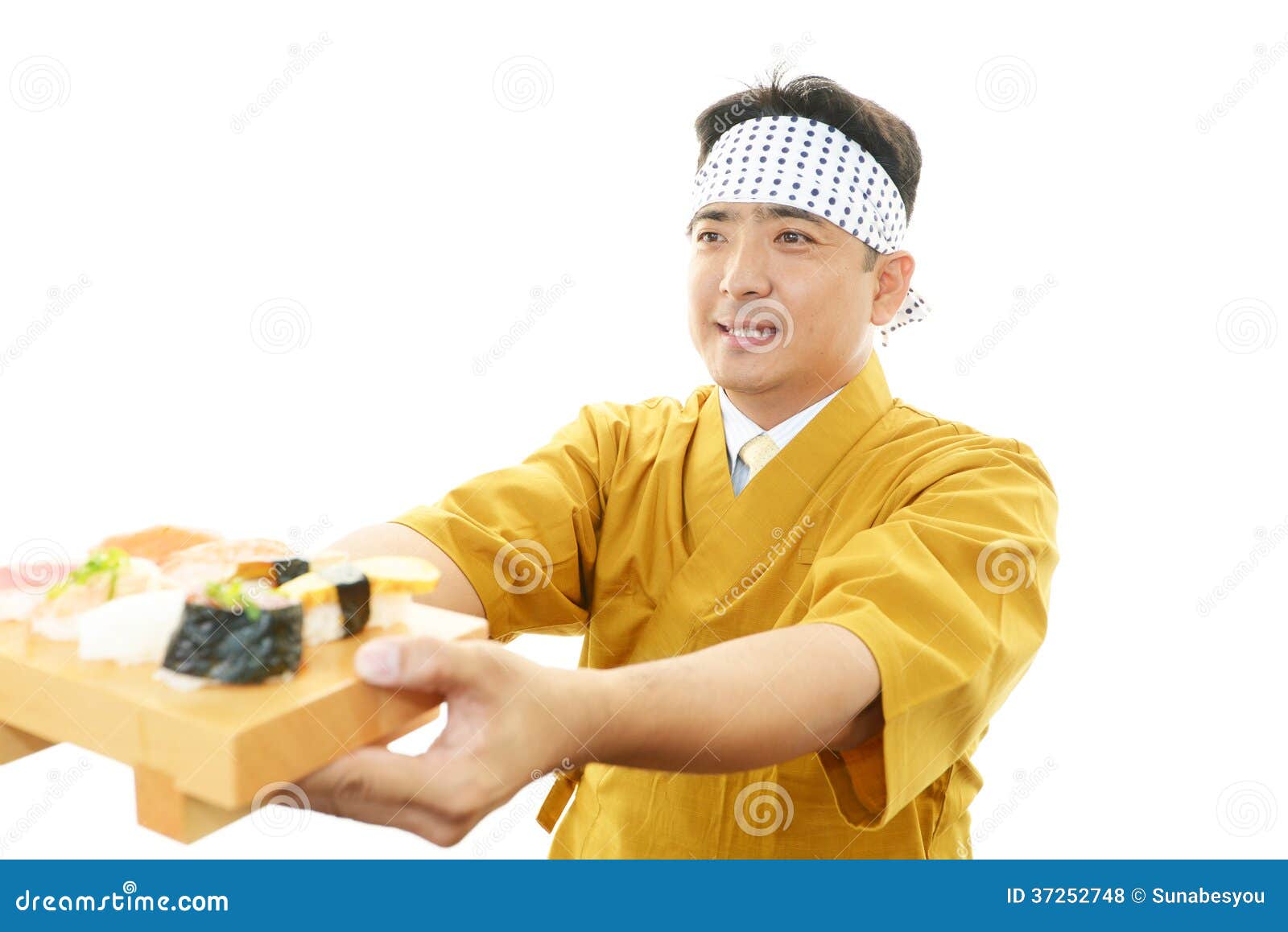 Japanese Chef with a Plate of Sushi Stock Photo Image of healthy