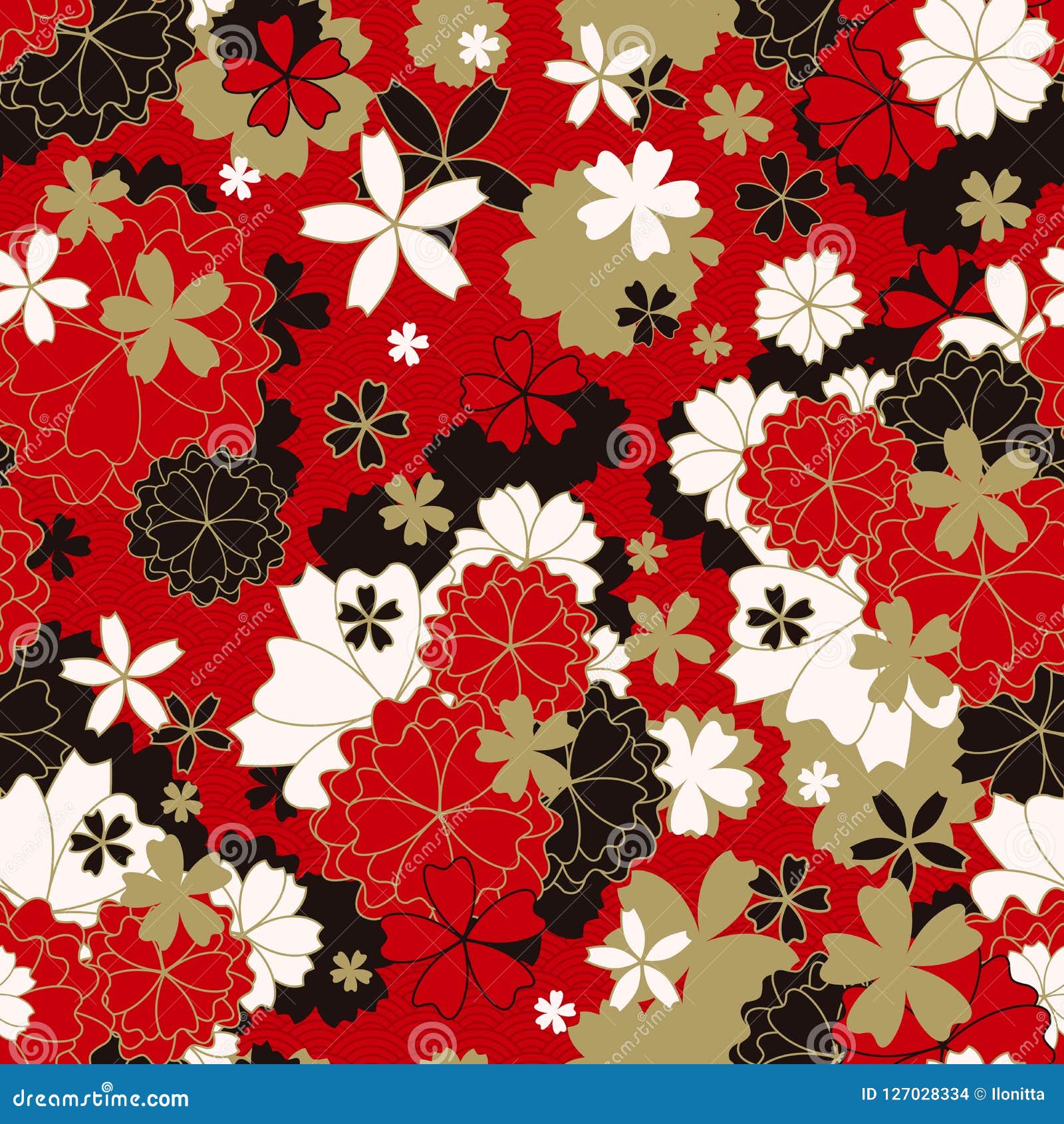 Japanese Classic Sakura Floral in Red, White, Black and Light