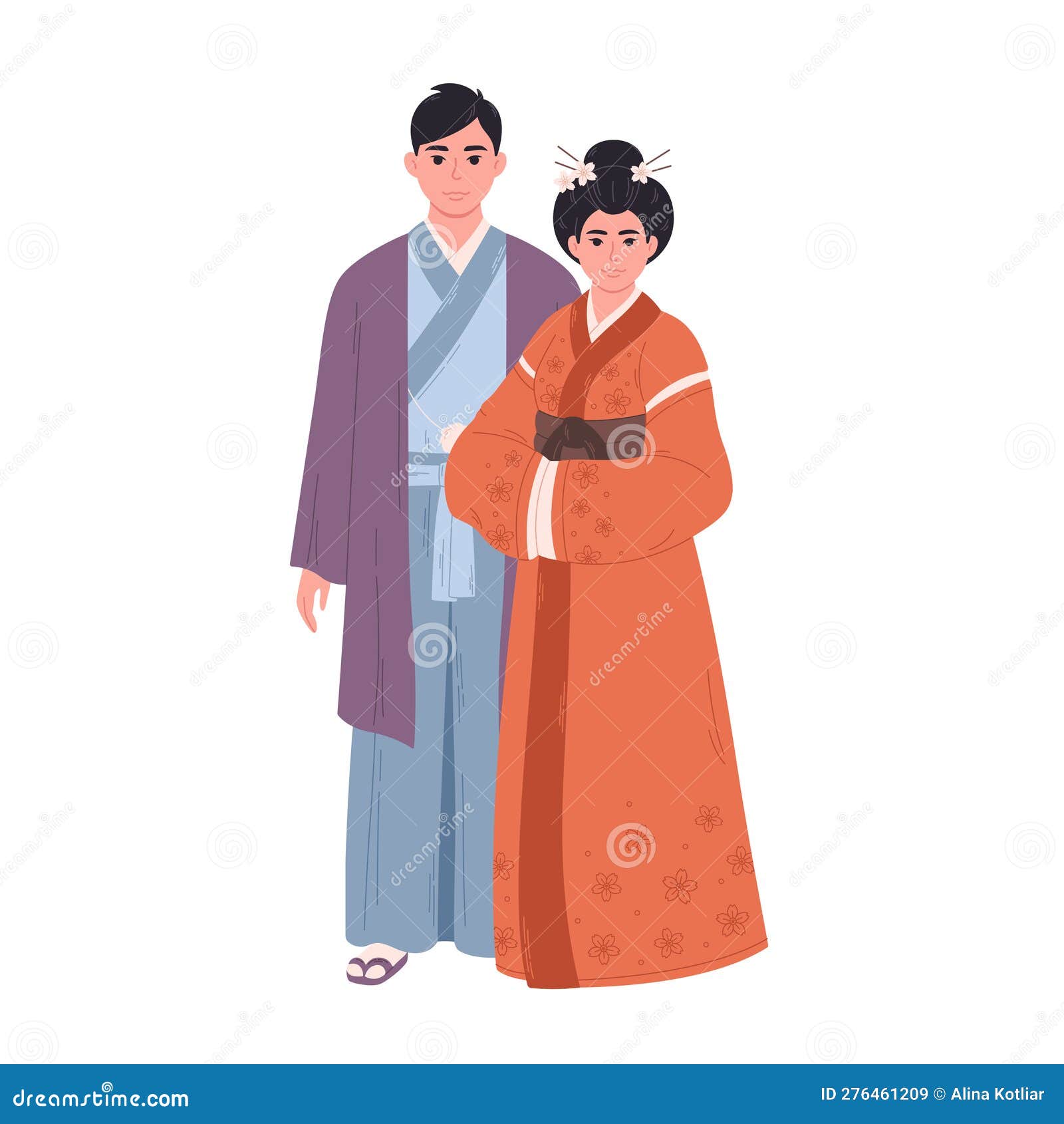 Japanese Couple in Traditional Clothing. Asian Man and Woman, Asian ...